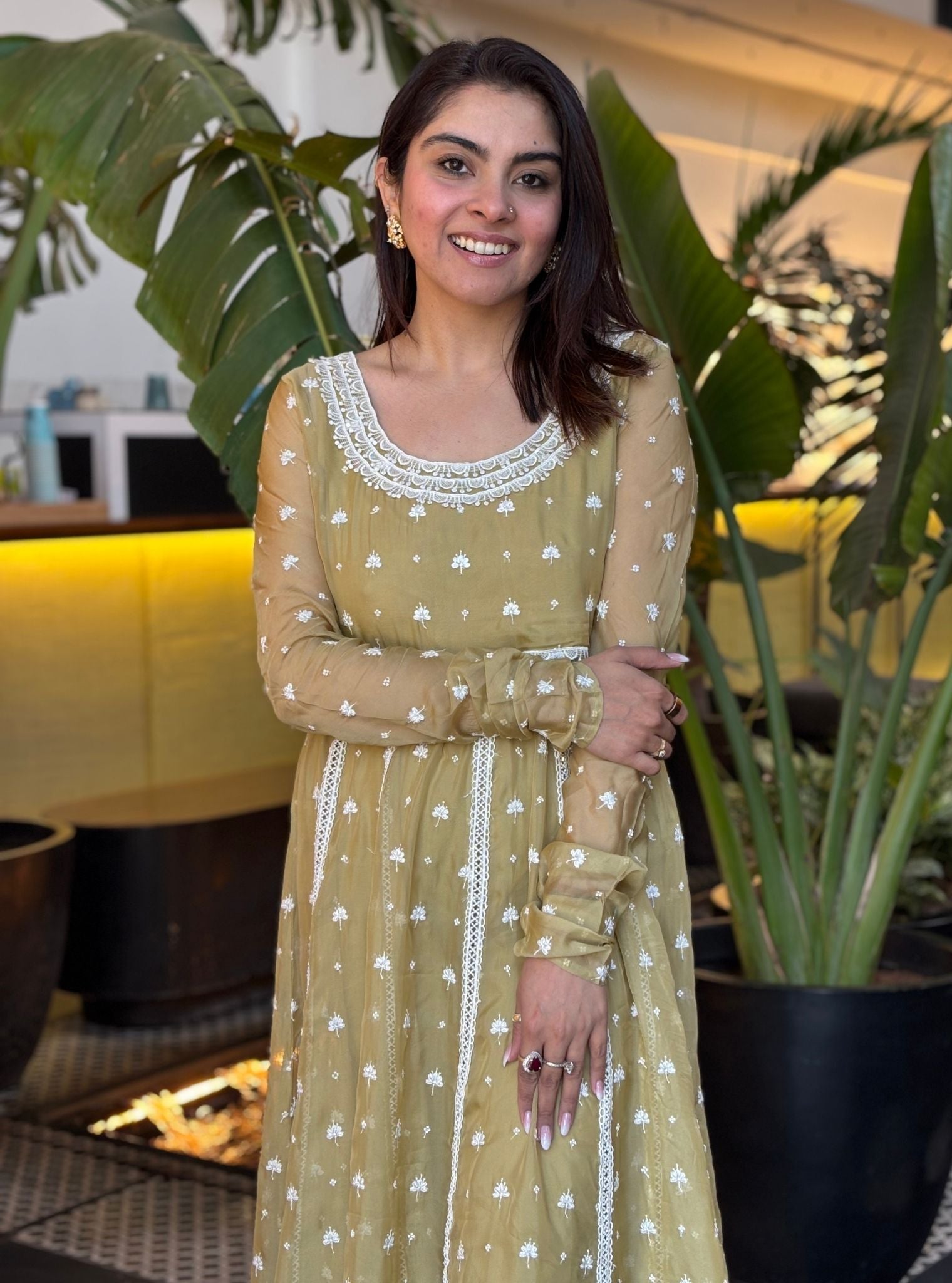 Raia Organza Green Anarkali Kurta Set