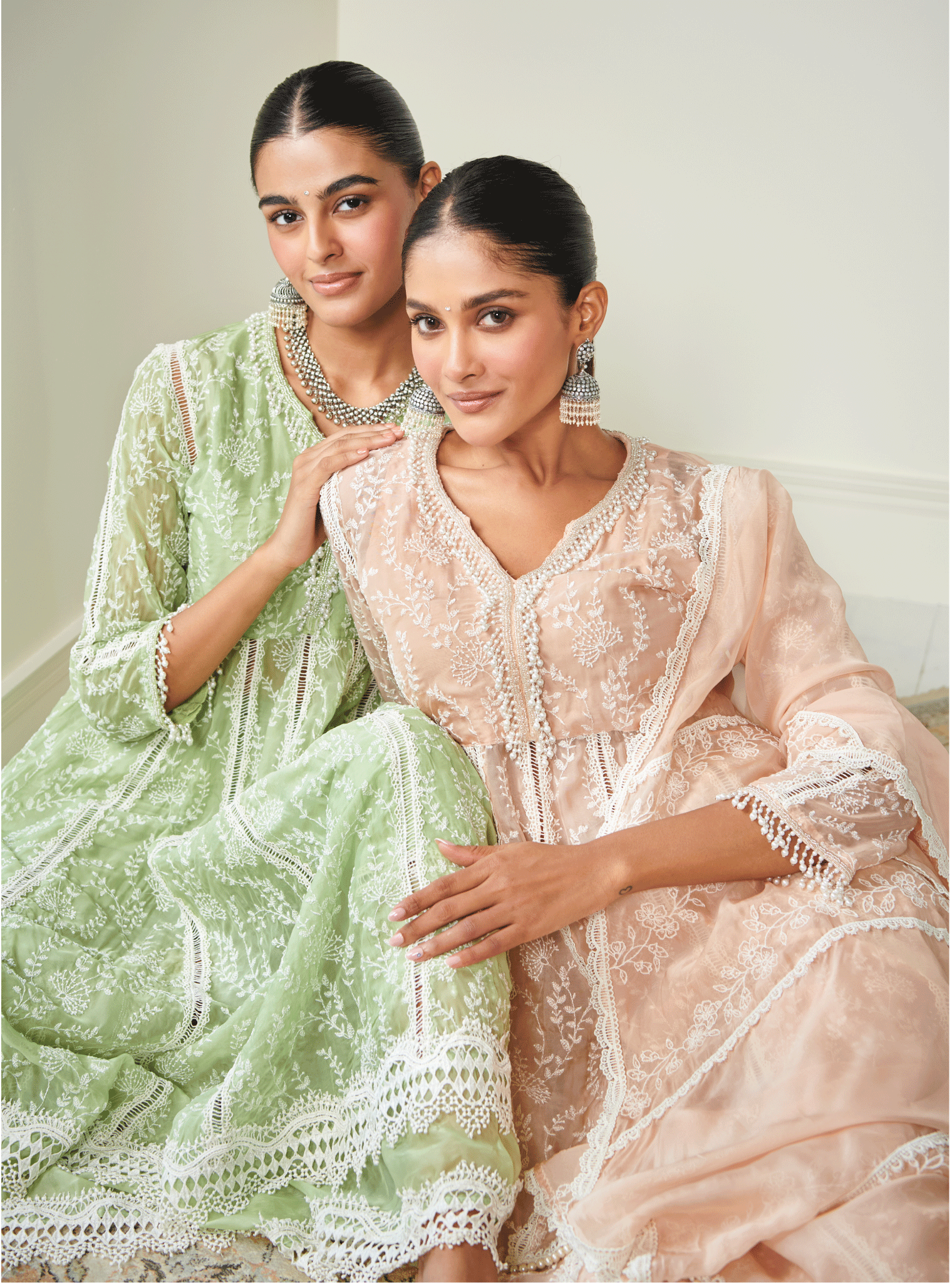 Twyla Organza Green Kurta Set