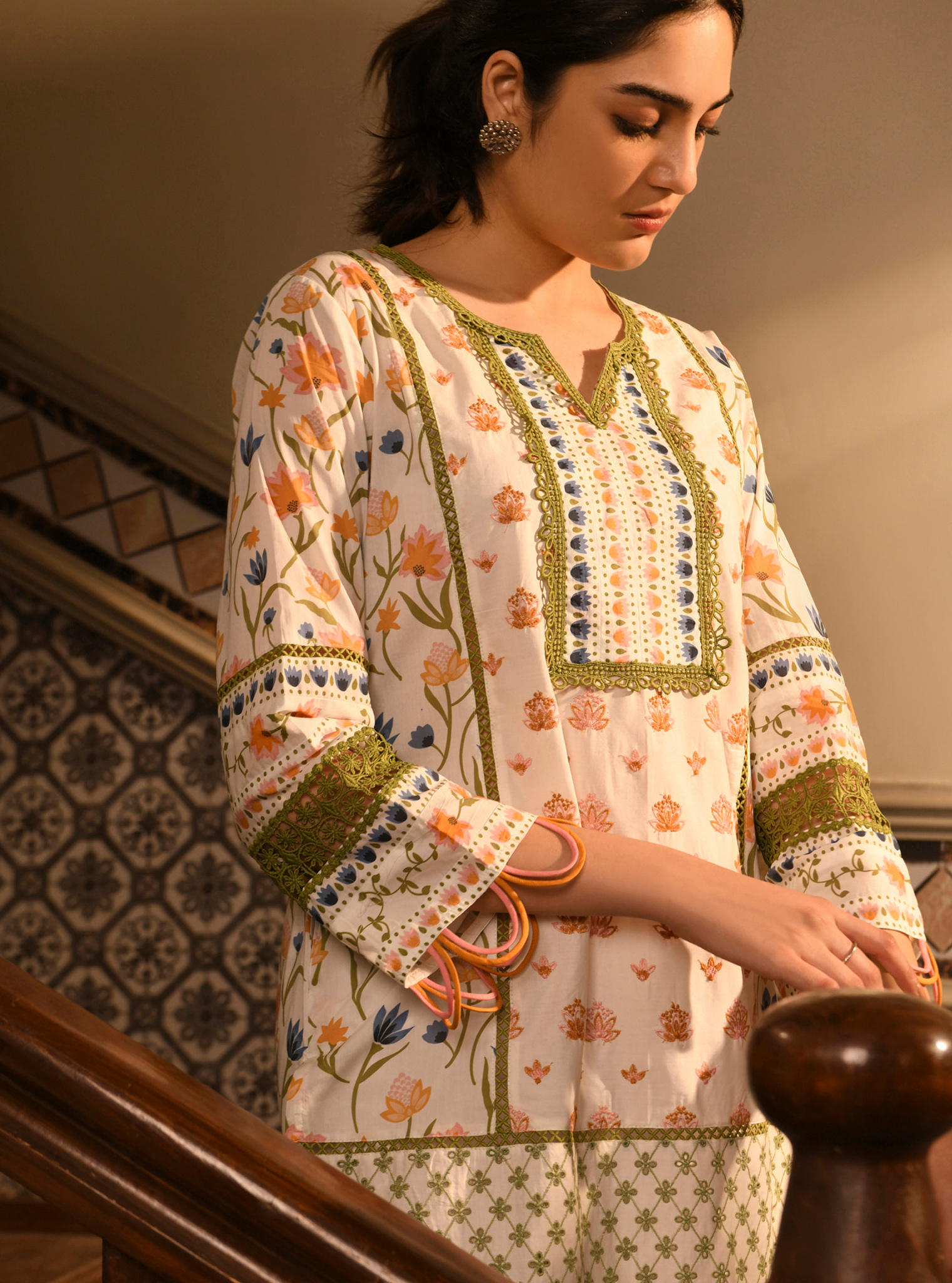 Sanny Supima Cotton Printed White Kurta Set