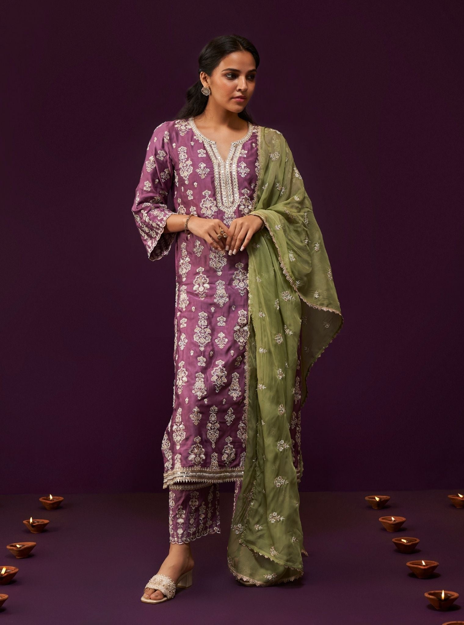 Florentina Cupro Satin Purple Kurta Set