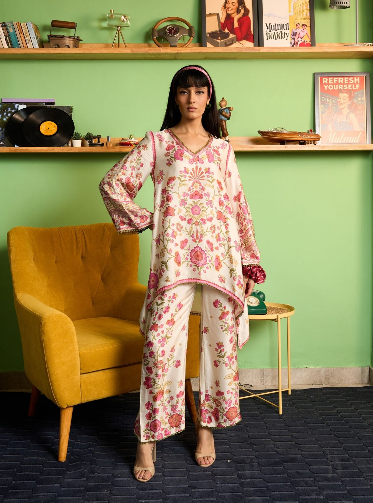 Ruhaana Cupro Satin Off White Co-ord Set