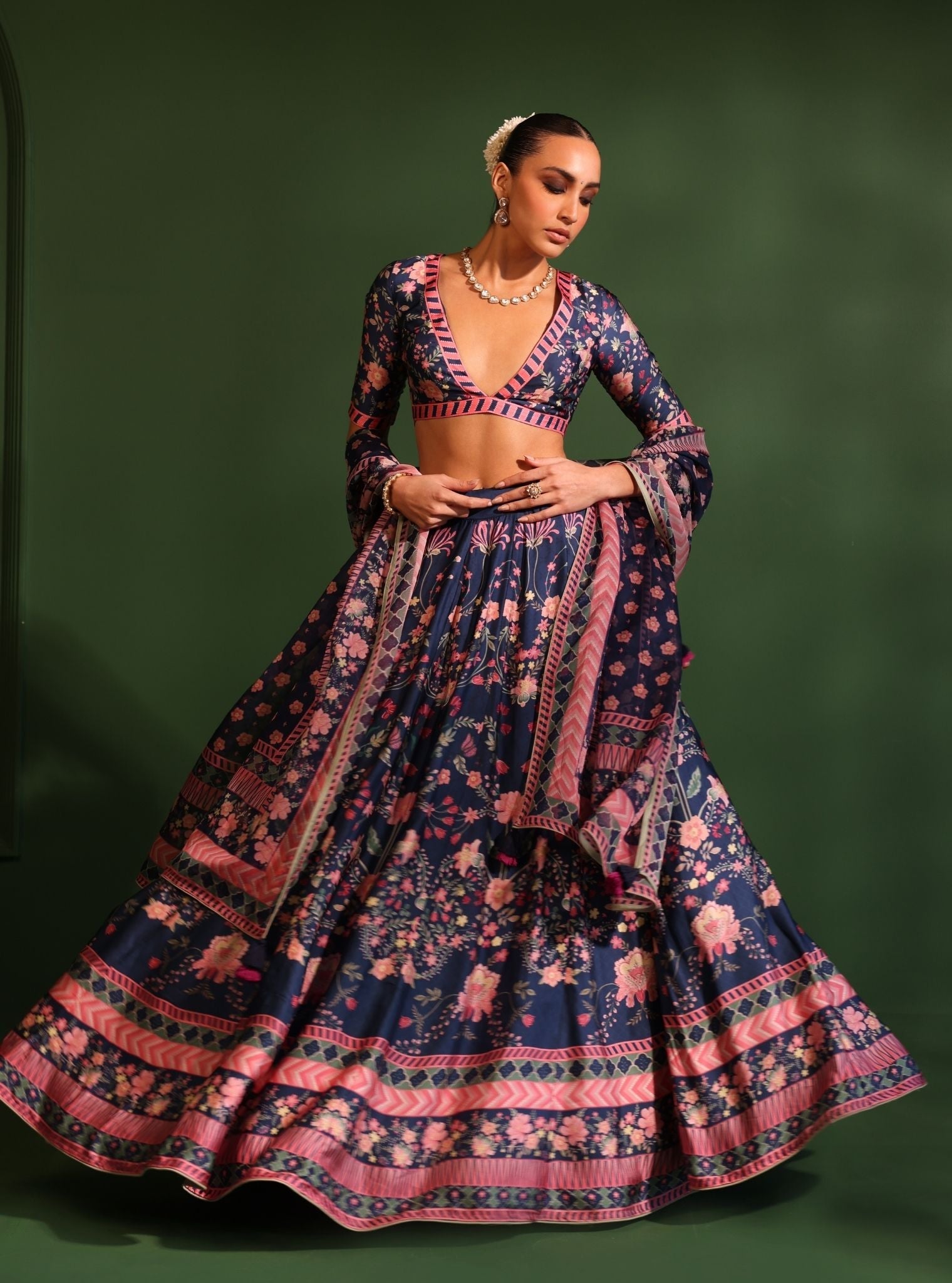 Jhanak Cupro Satin Navy Lehenga