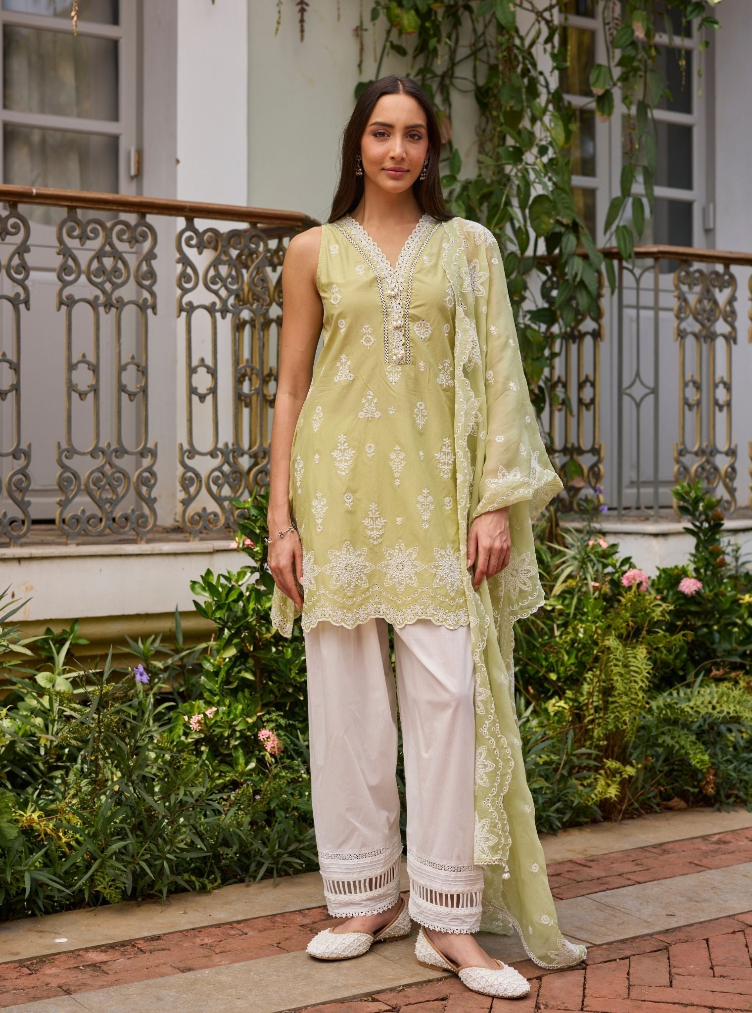 Zoa Supima Cotton Green Kurta With Farshi Salwar
