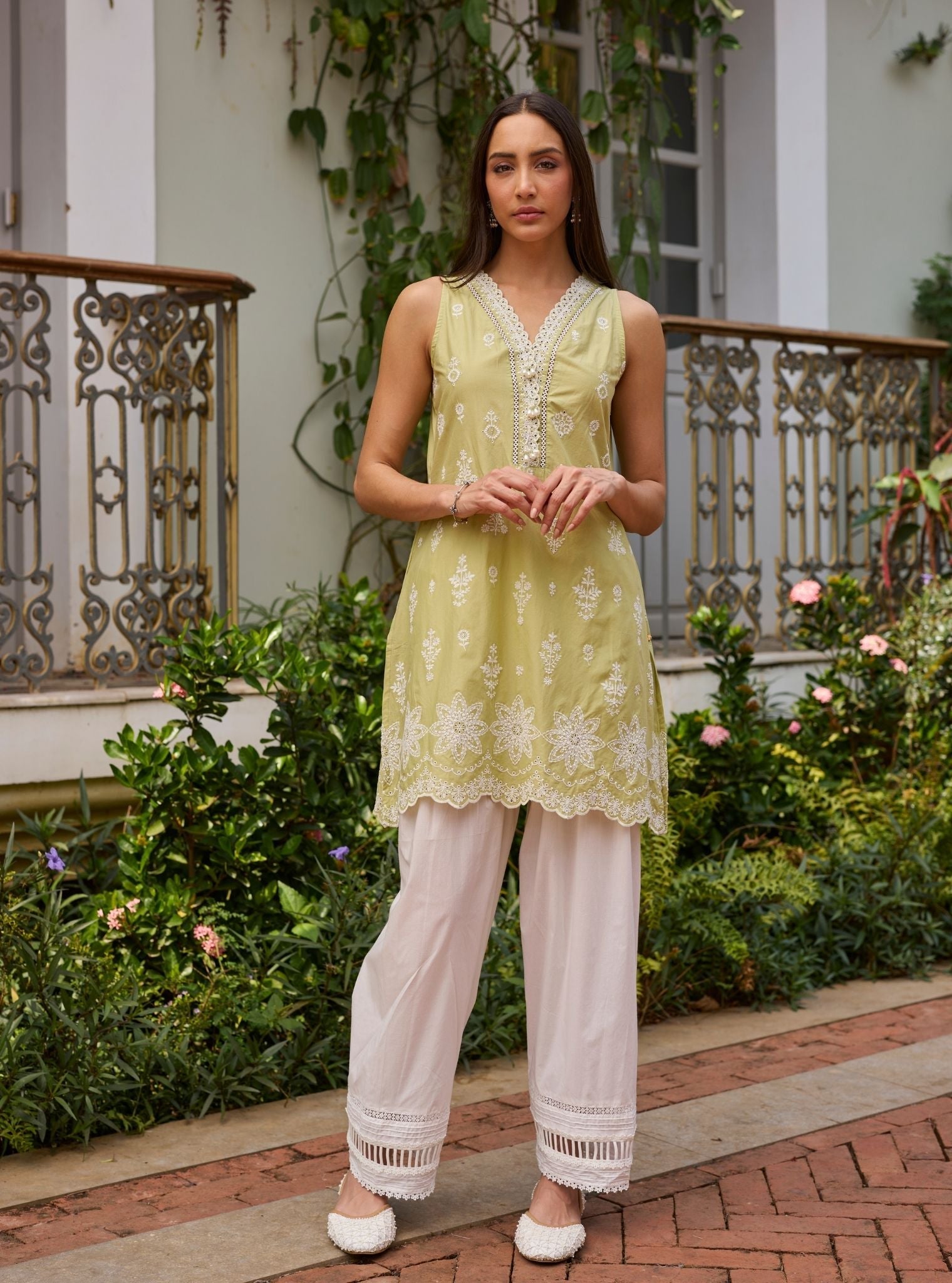 Zoa Supima Cotton Green Kurta With Farshi Salwar