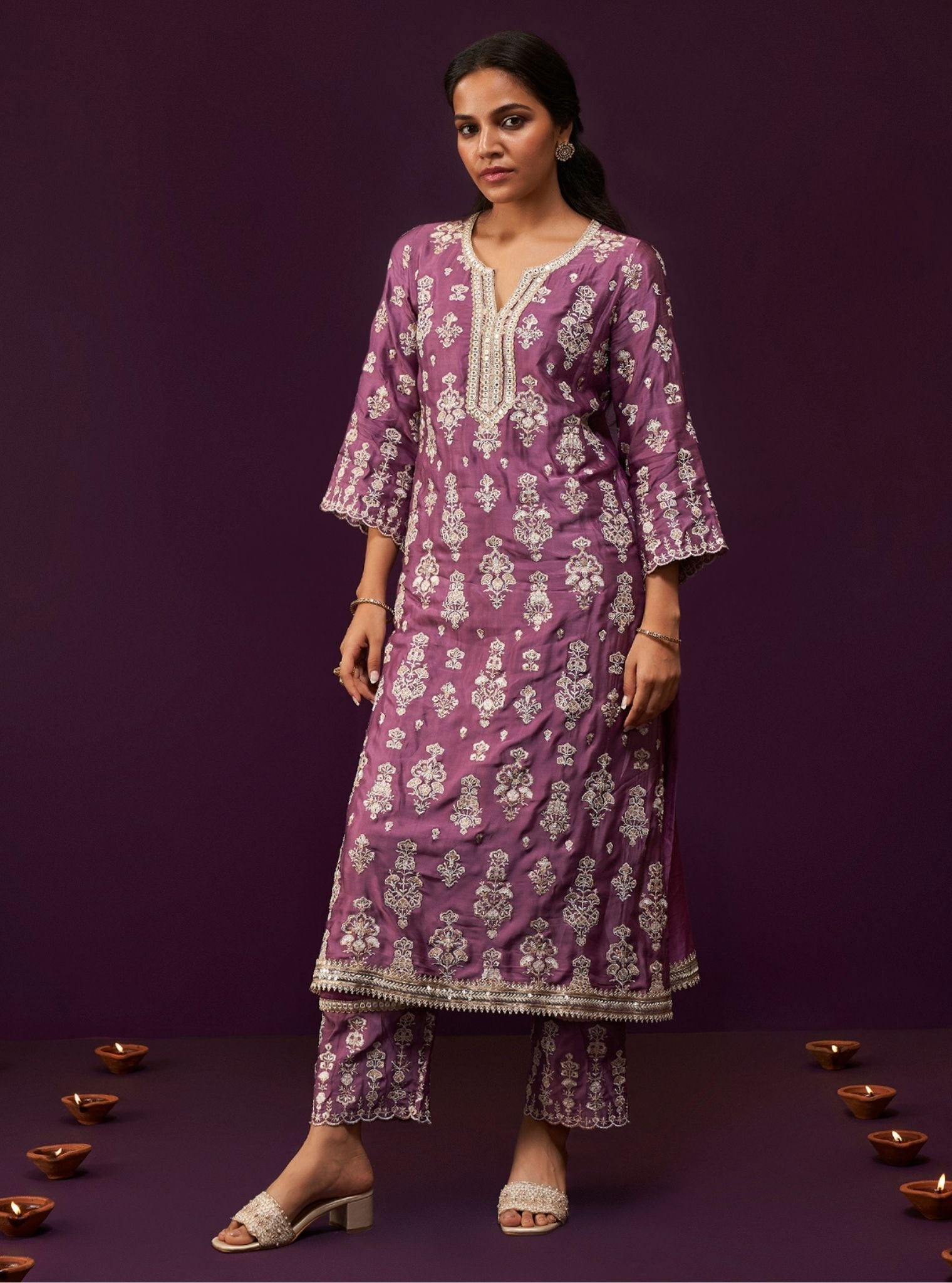 Florentina Cupro Satin Purple Kurta Set