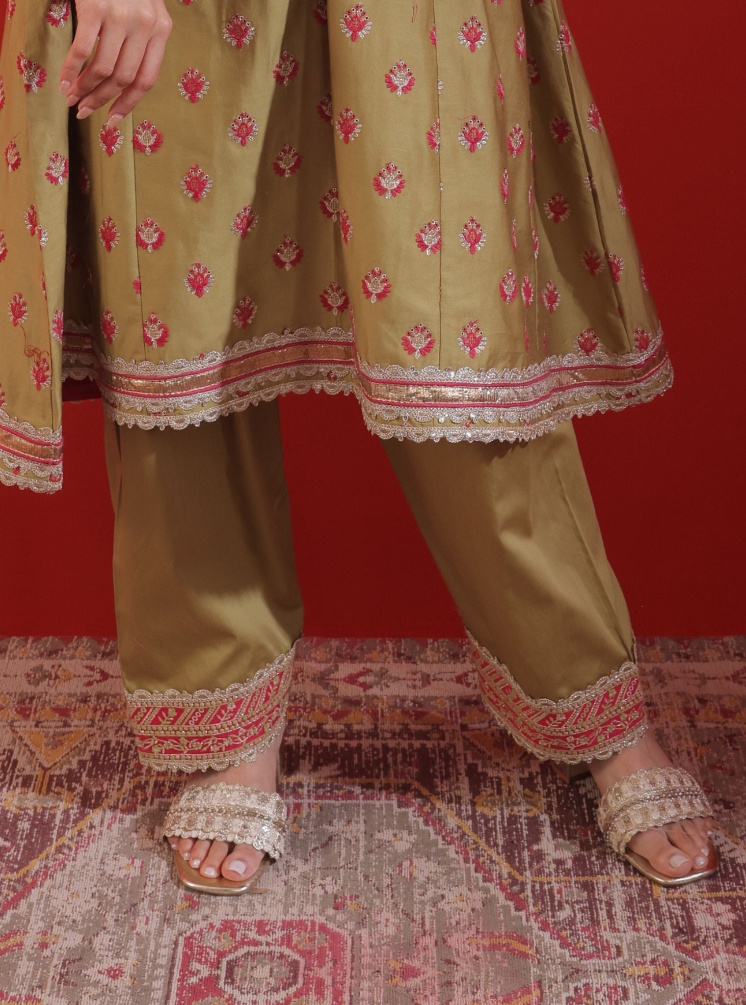 Bandhan Pima Satin Green Kurta Set