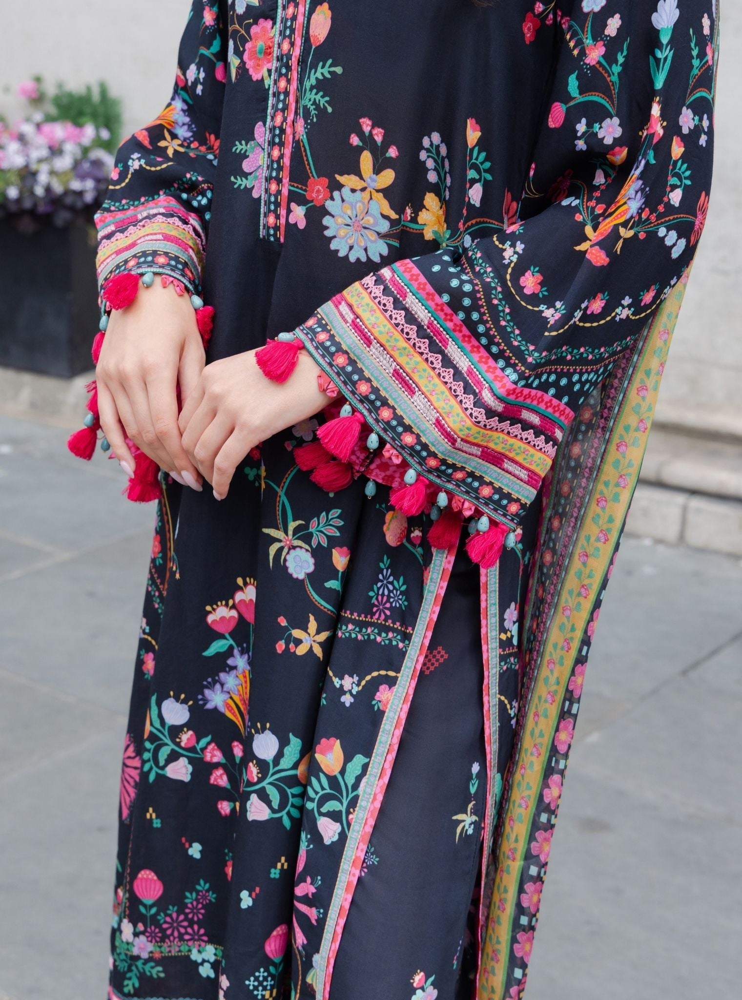 Saeli Lawn Printed Black Kurta Set
