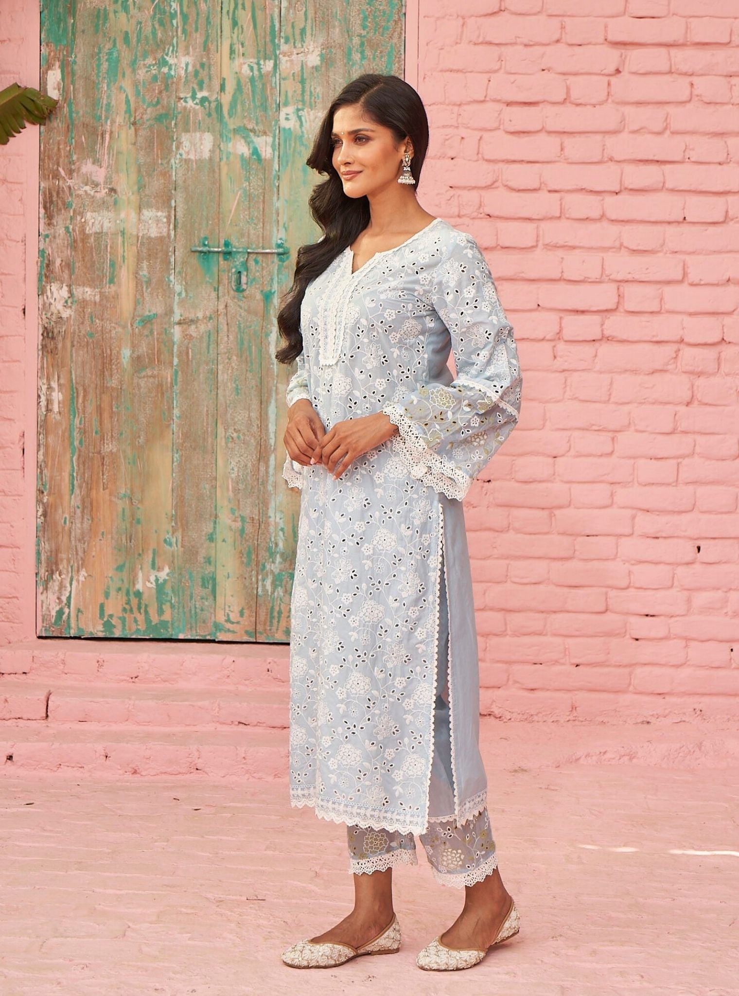 Aaroh Supima Cotton Light Blue Kurta Set