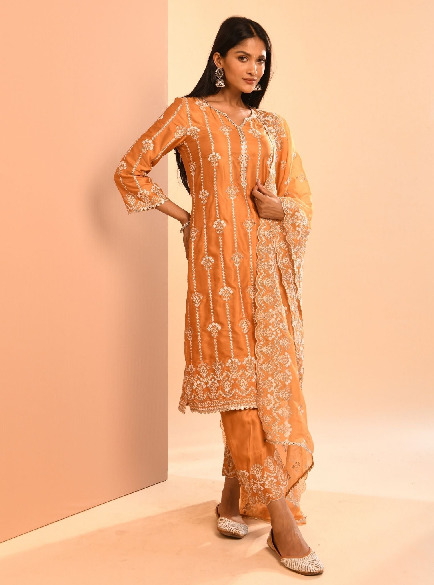 Zoya Cupro Orange Kurta Set
