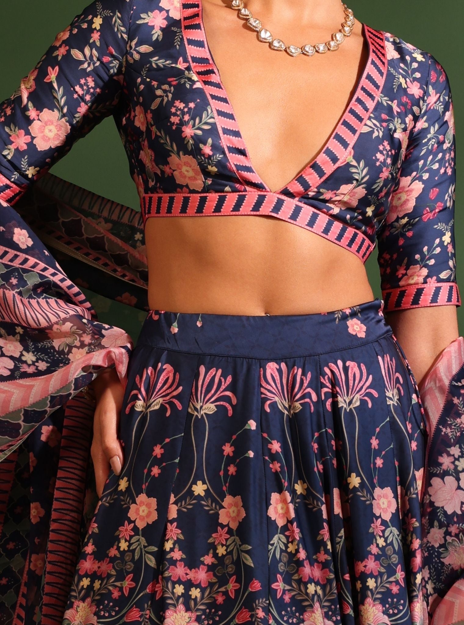 Jhanak Cupro Satin Navy Lehenga