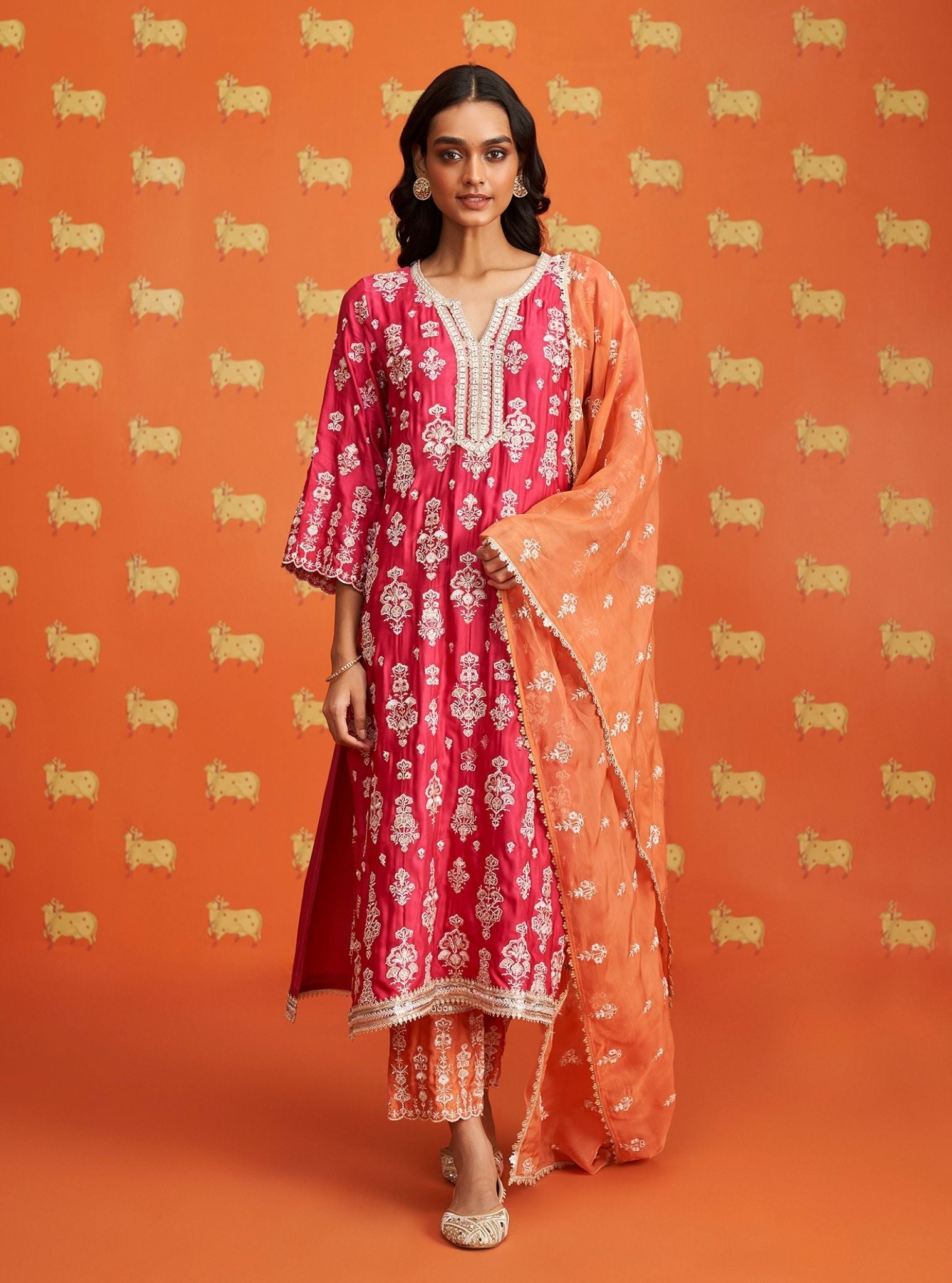 Florentina Cupro Satin Fuschia Kurta Set