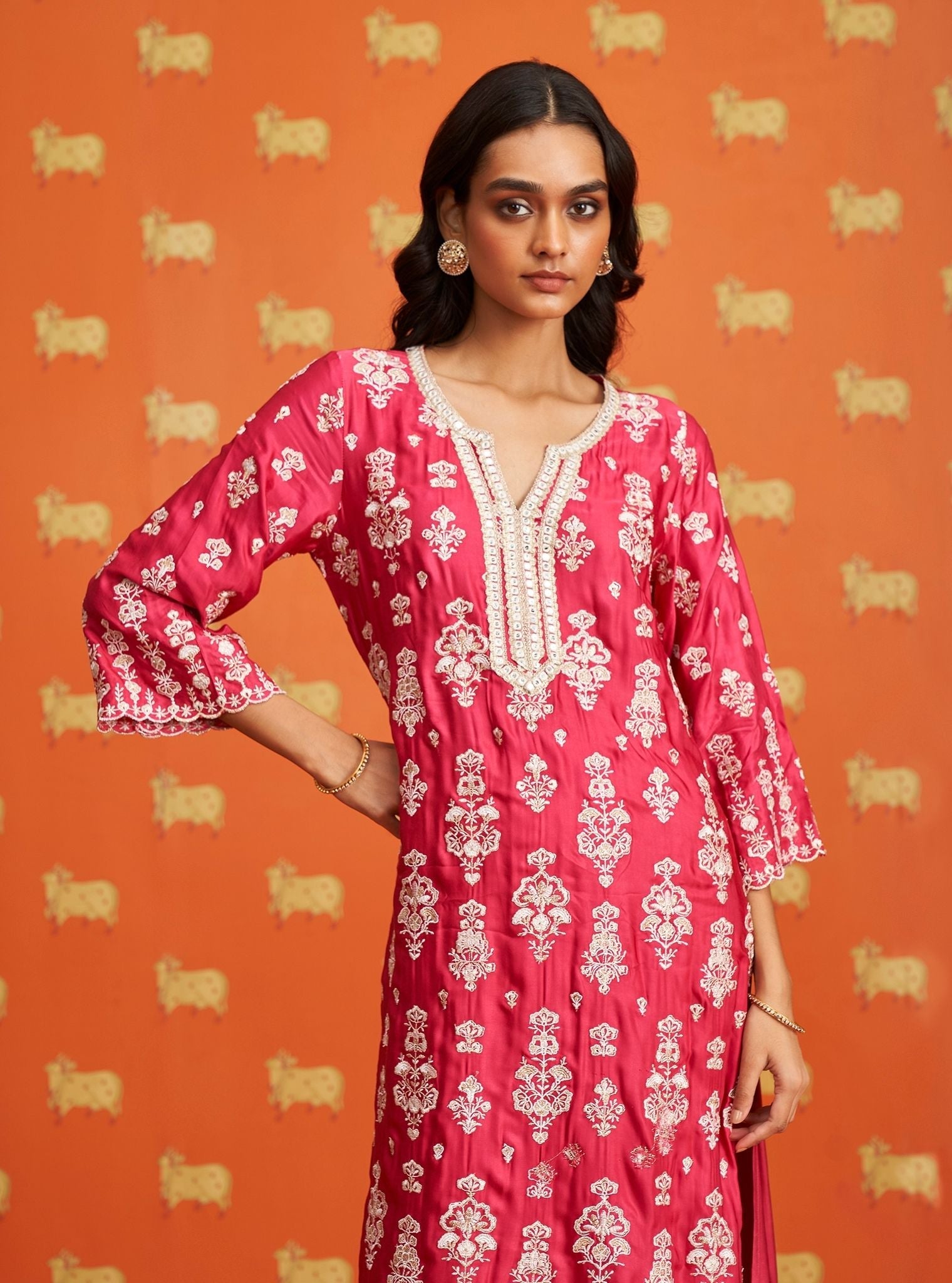 Florentina Cupro Satin Fuschia Kurta Set