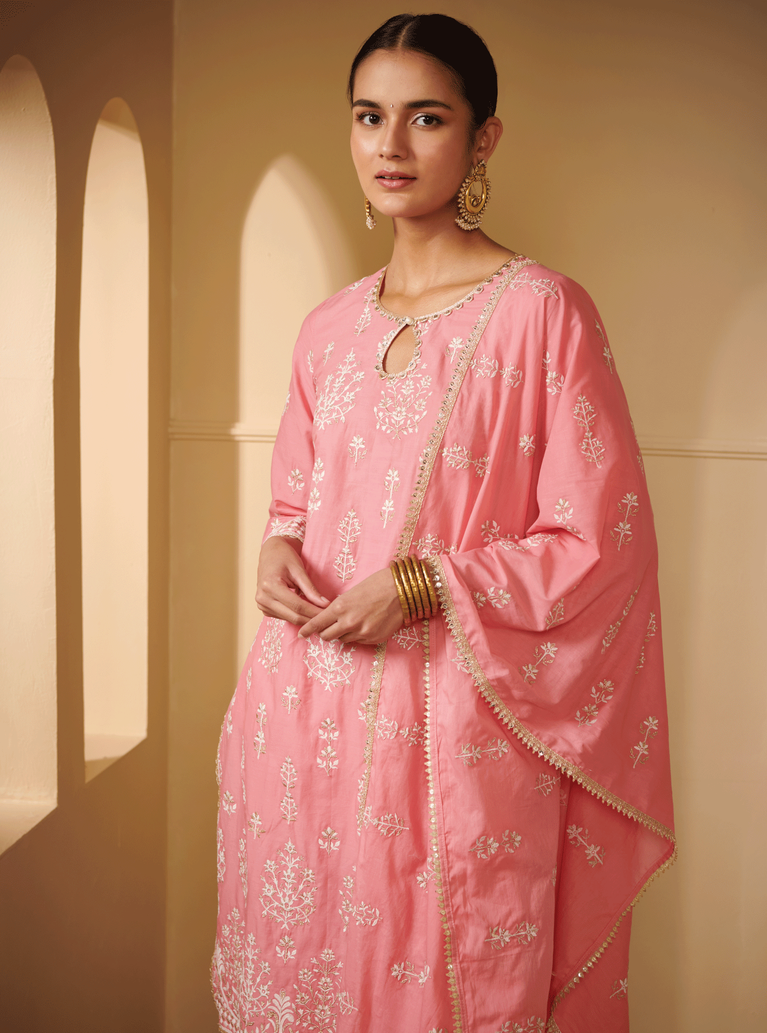 Kasari Supima Cotton Pink Kurta Set