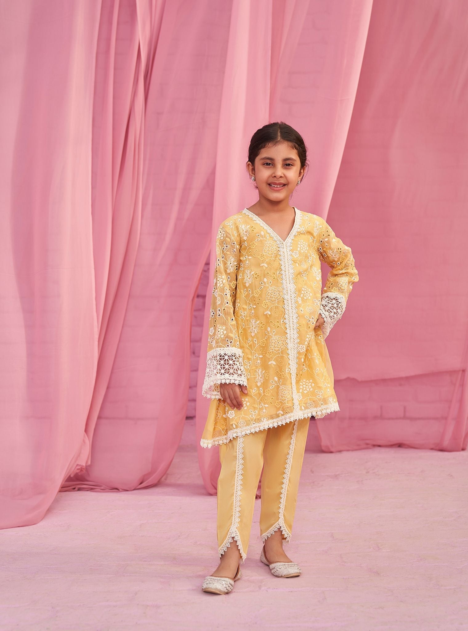 Safira Organza Yellow Kurta with Dhoti Pant Set