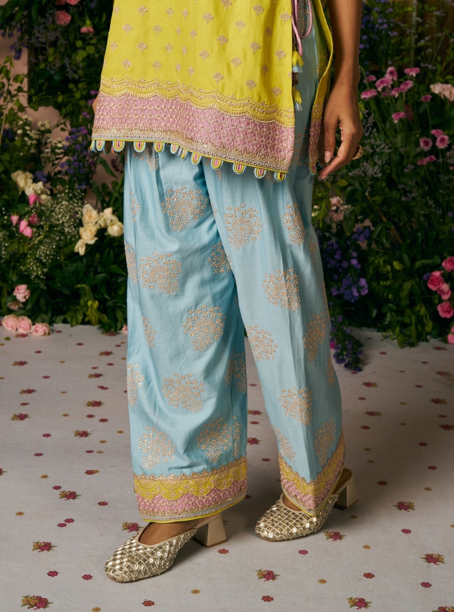 Sugandh Pima Satin Lime Kurta Set