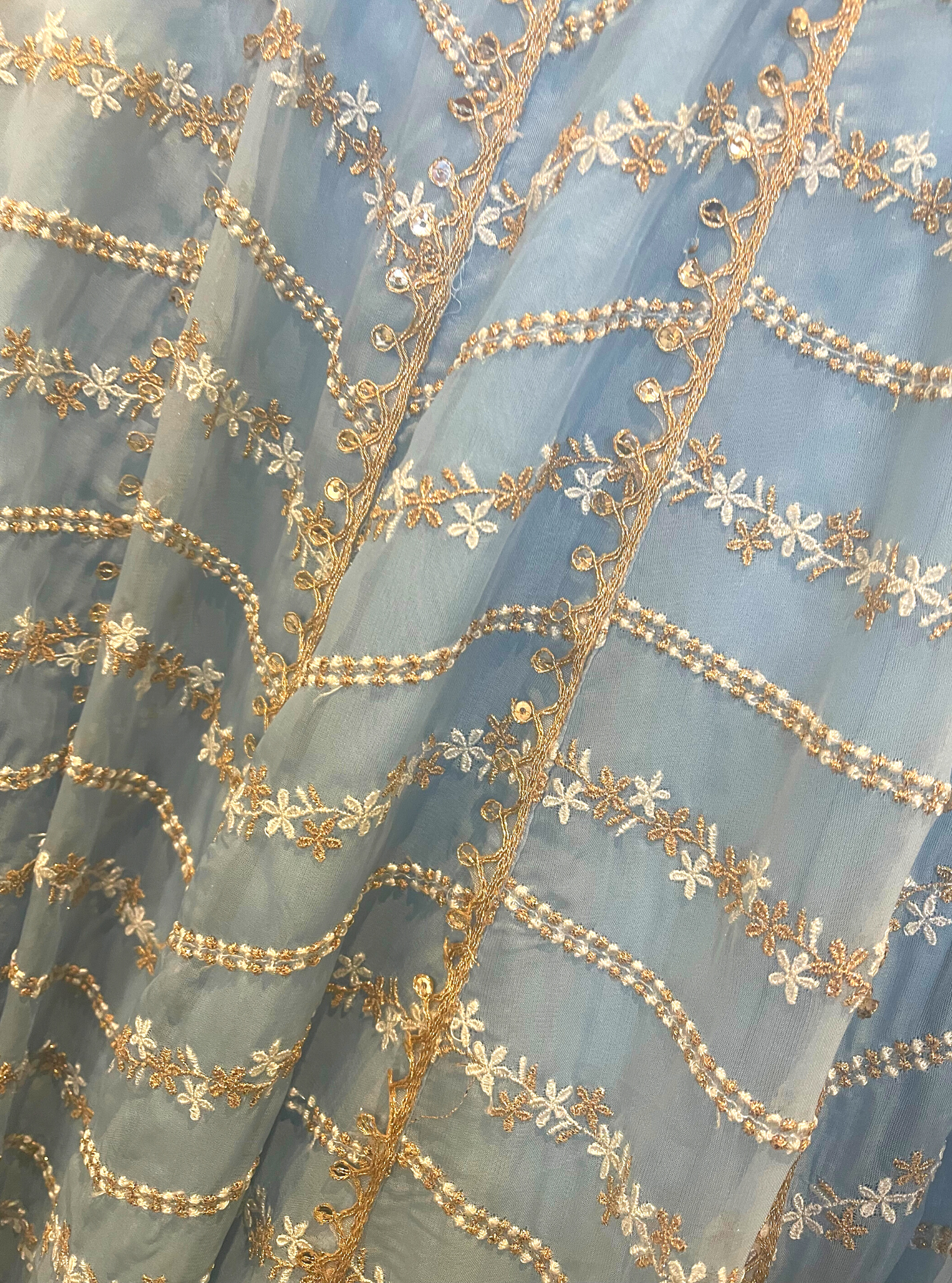 Gulmohar Organza Blue Lehenga