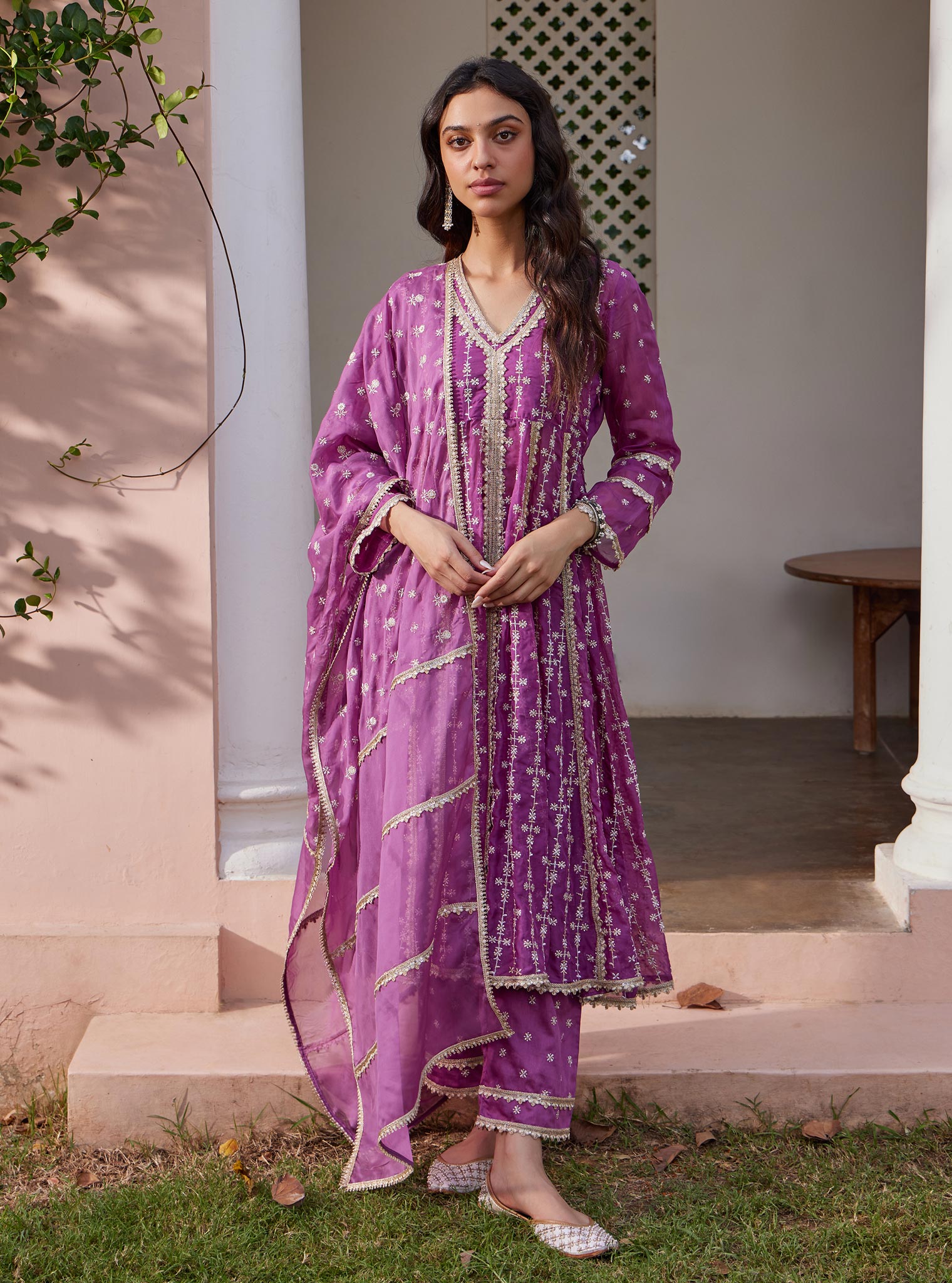 Simhi Organza Lilac Anarkali Kurta Set