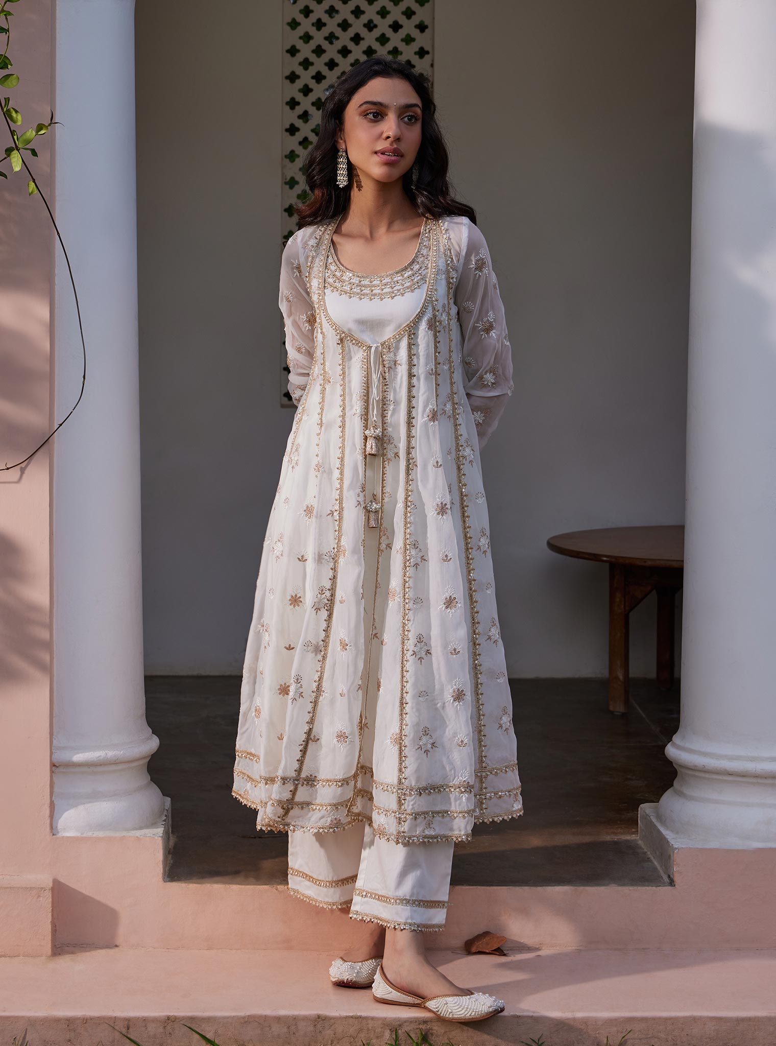 Agira Organza Off White Anarkali Kurta Set