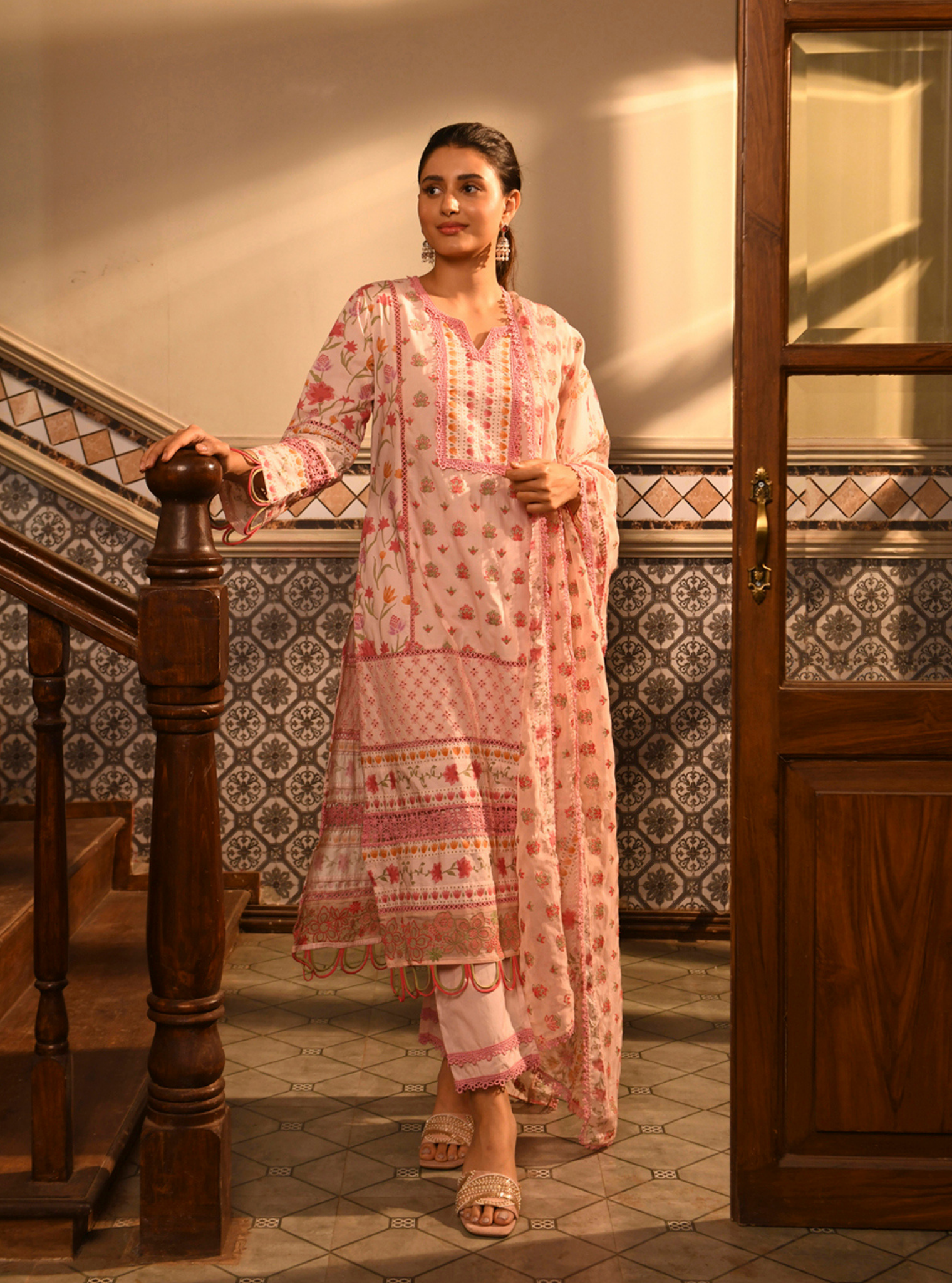 Sanny Supima Cotton Printed Pink Kurta Set