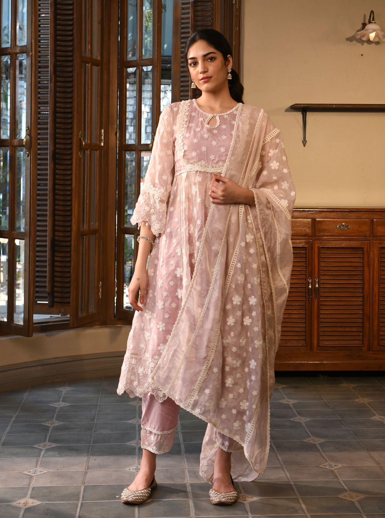 Souri Organza Dusty Pink Anarkali Kurta Set