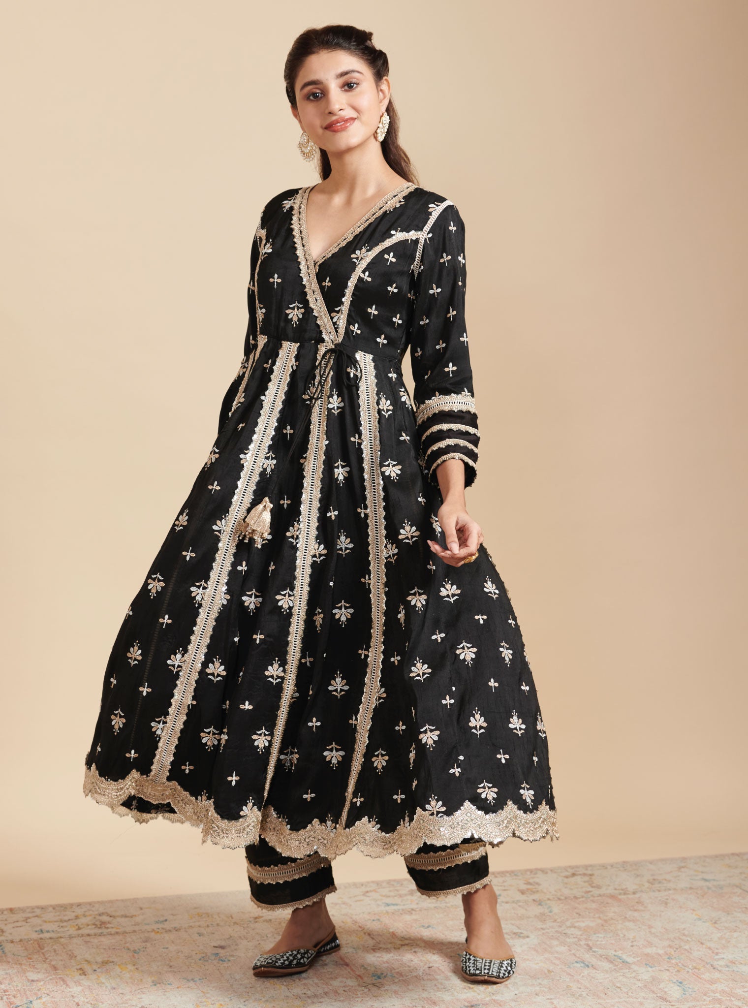 Khanak Silk Black Anarkali Kurta Set