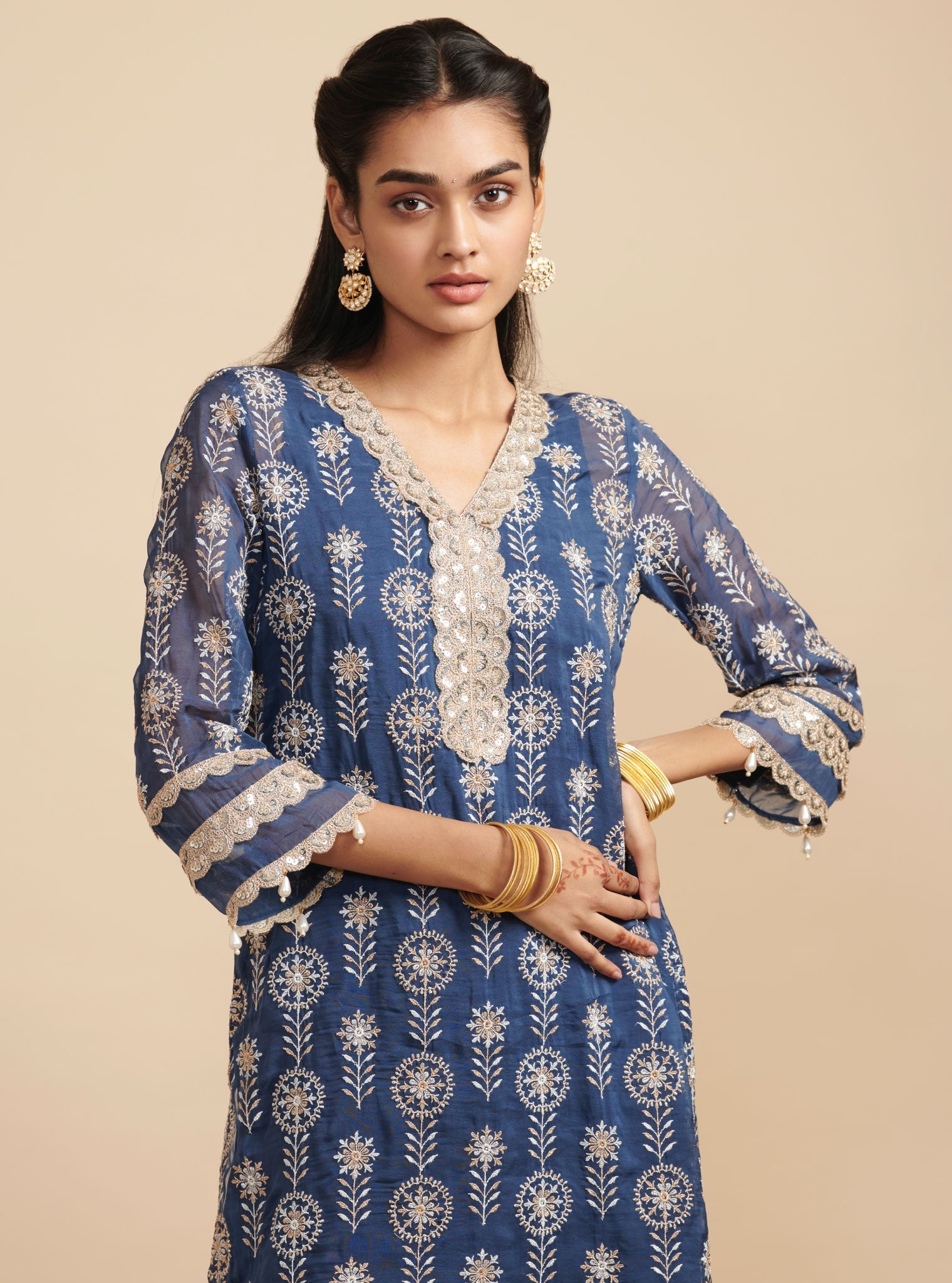 Surma Organza Navy Kurta Set