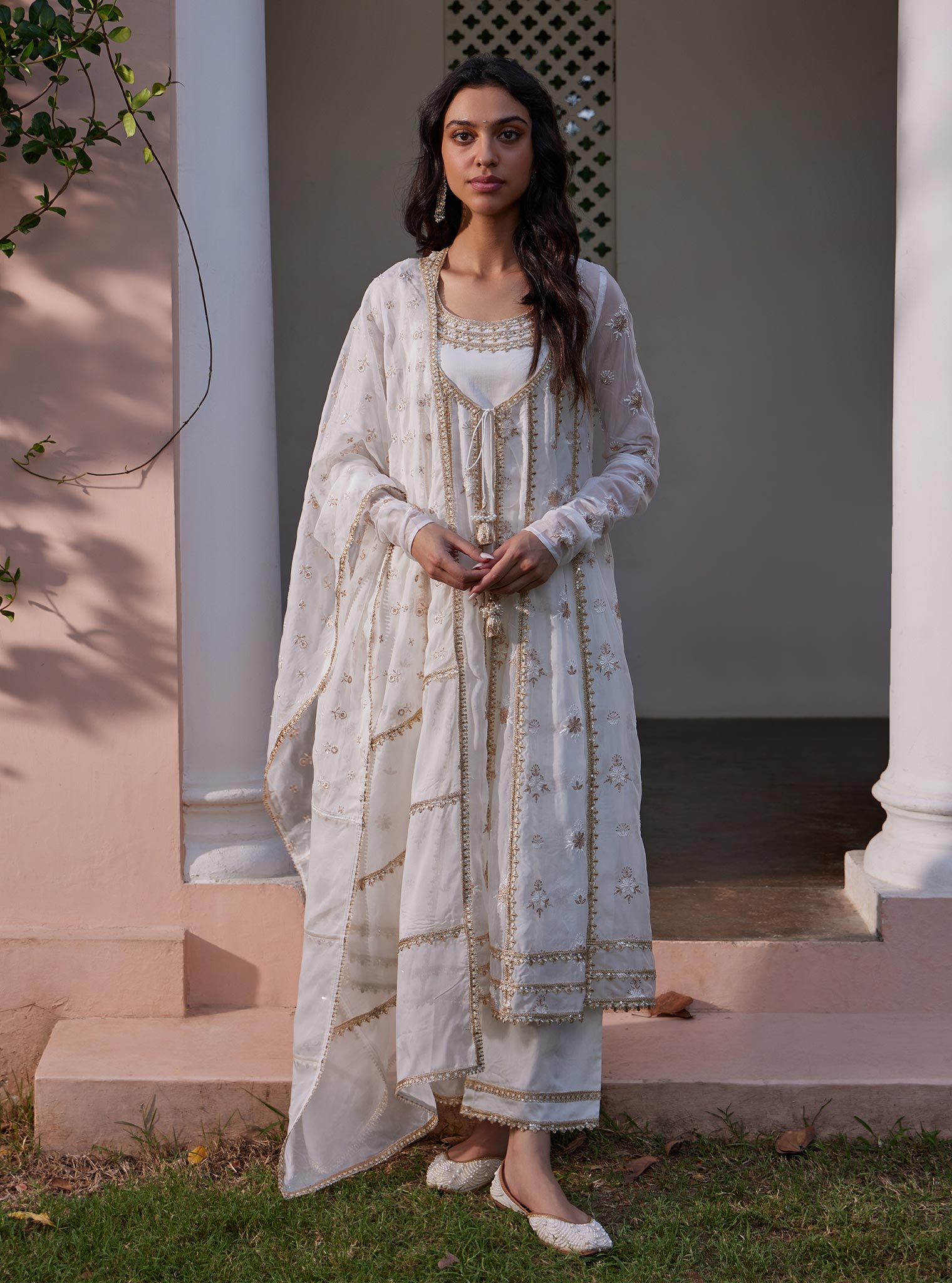 Agira Organza Off White Anarkali Kurta Set
