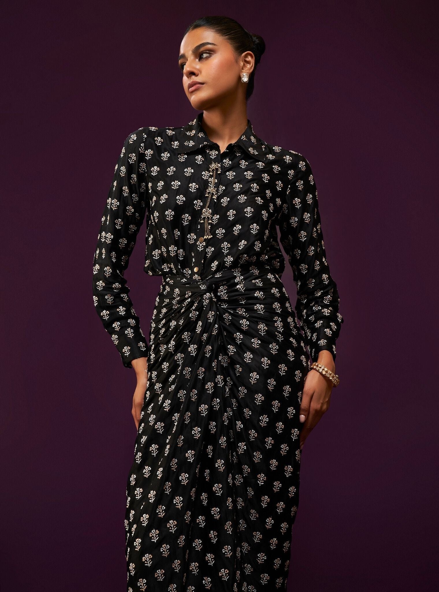 Florine Cupro Satin Black Co-ord Set