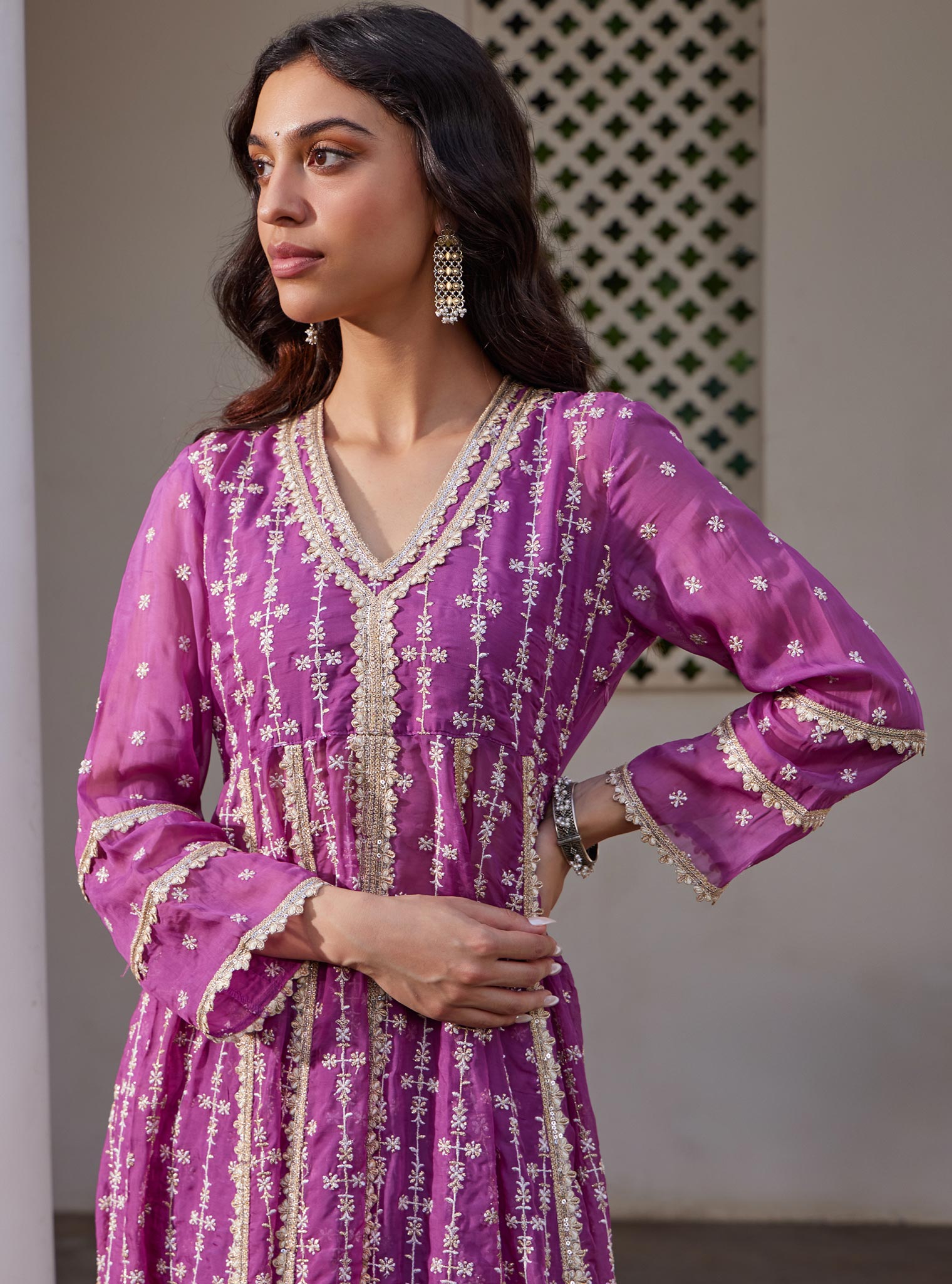 Simhi Organza Lilac Anarkali Kurta Set