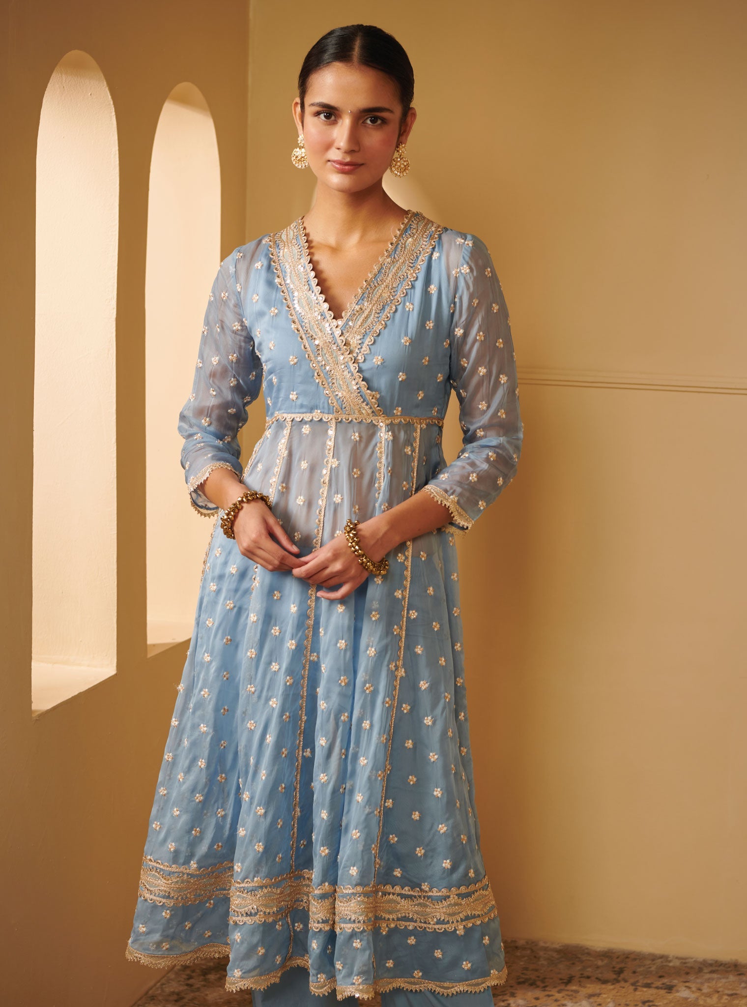 Ancita Organza Blue Anarkali Kurta Set