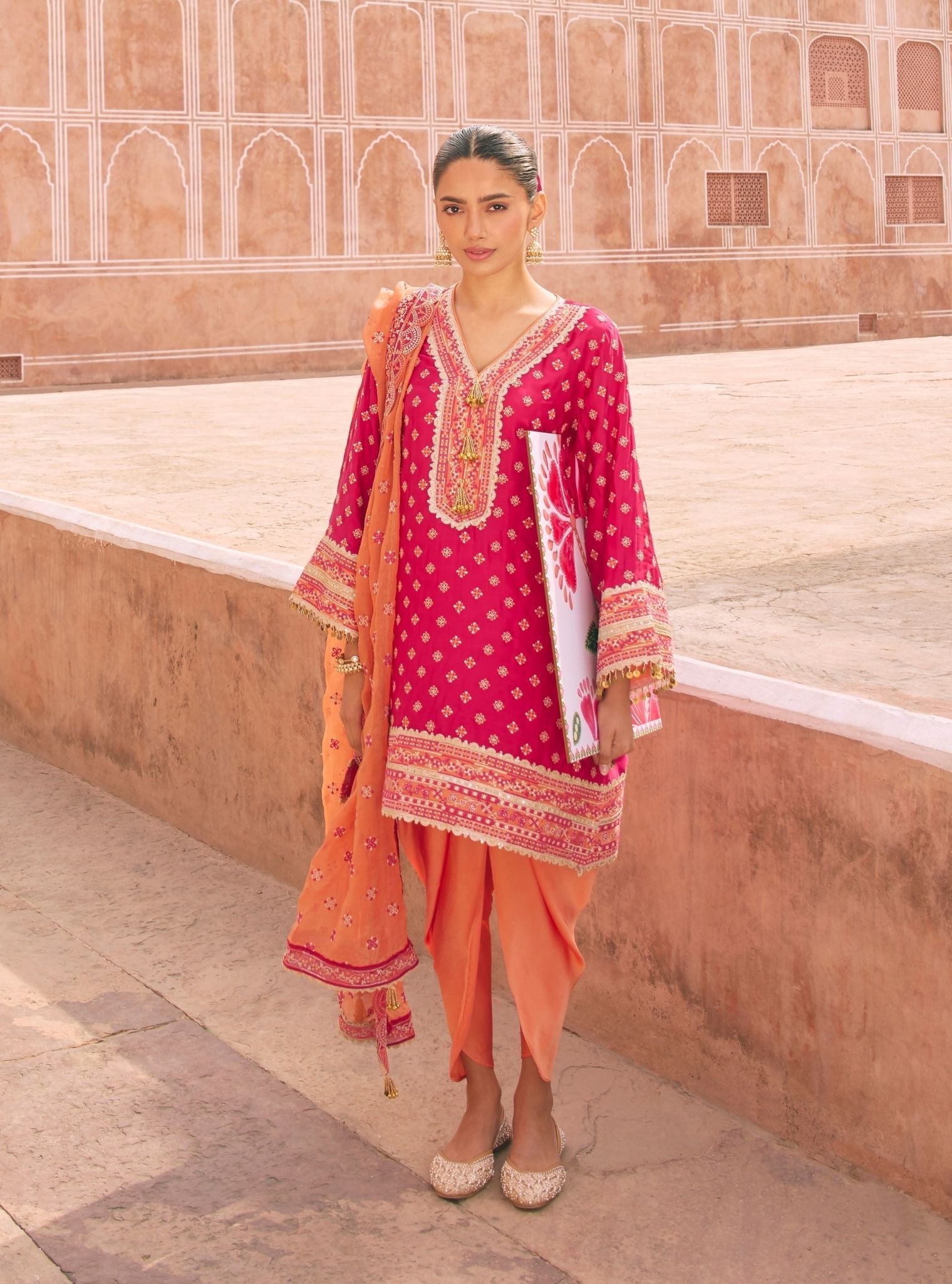 Mulmul Organza Survani Orange Dupatta
