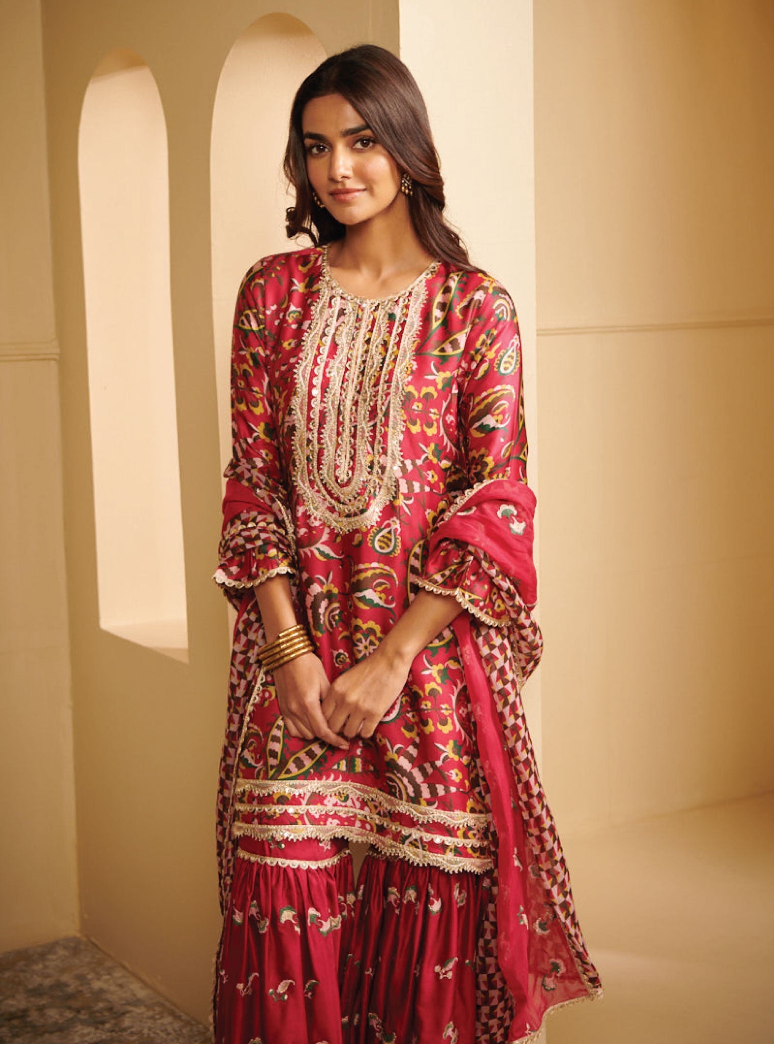 Vida Cupro Fuchsia Kurta with Garara Set