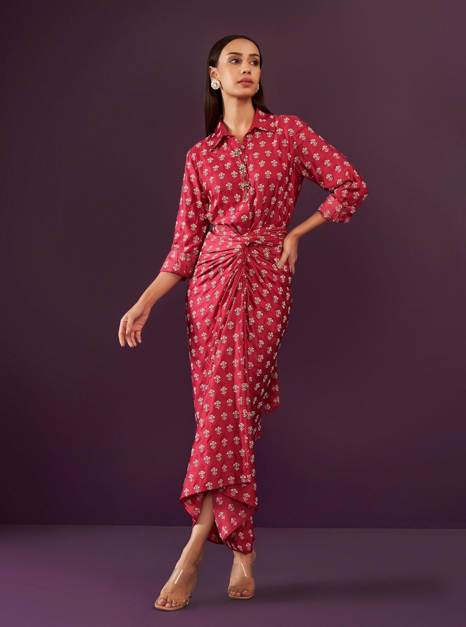Florine Cupro Satin Fuschia Co-ord Set