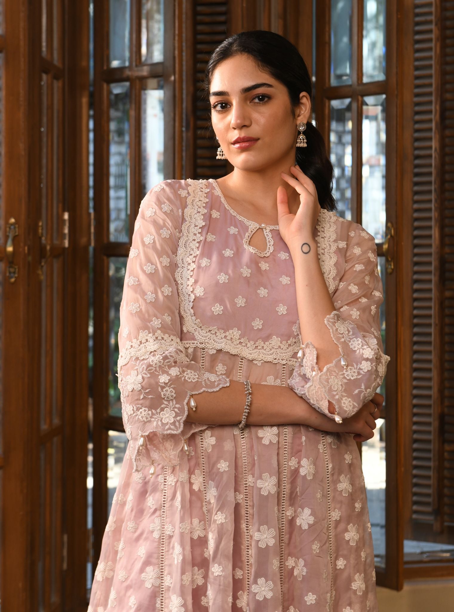 Souri Organza Dusty Pink Anarkali Kurta Set