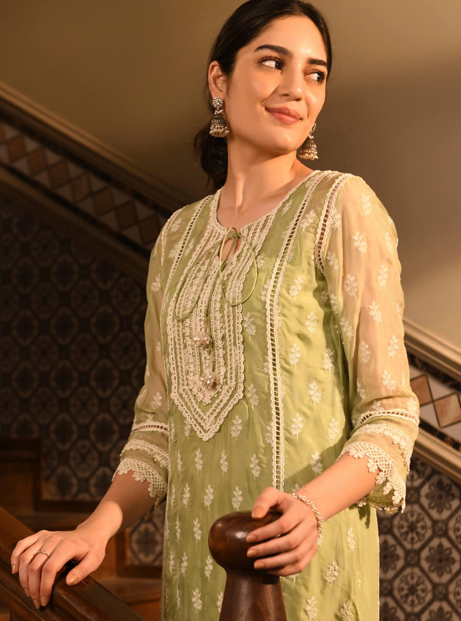 Sanaz Organza Green Kurta Set