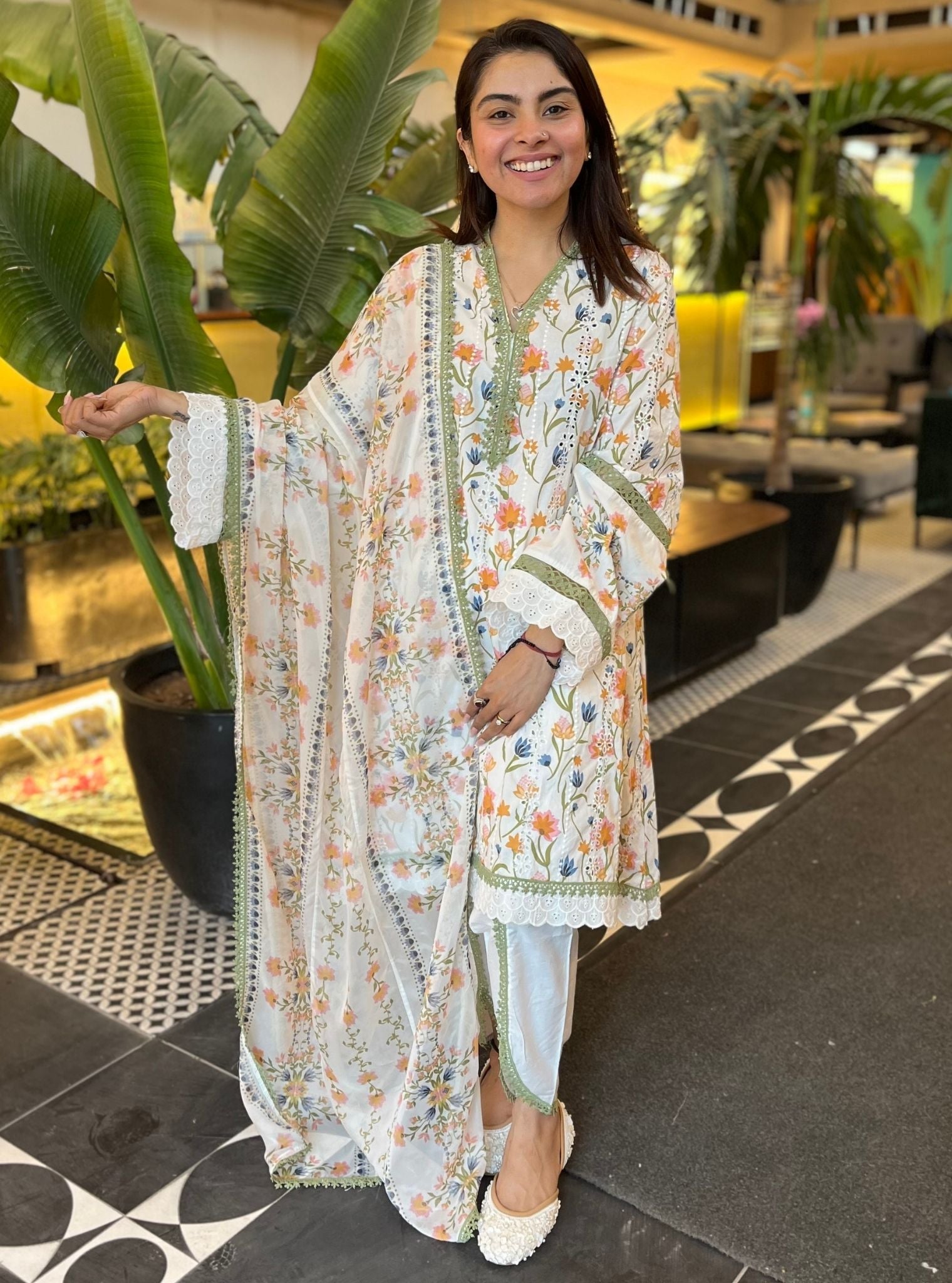 Gargi Supima Cotton Printed White Kurta Set