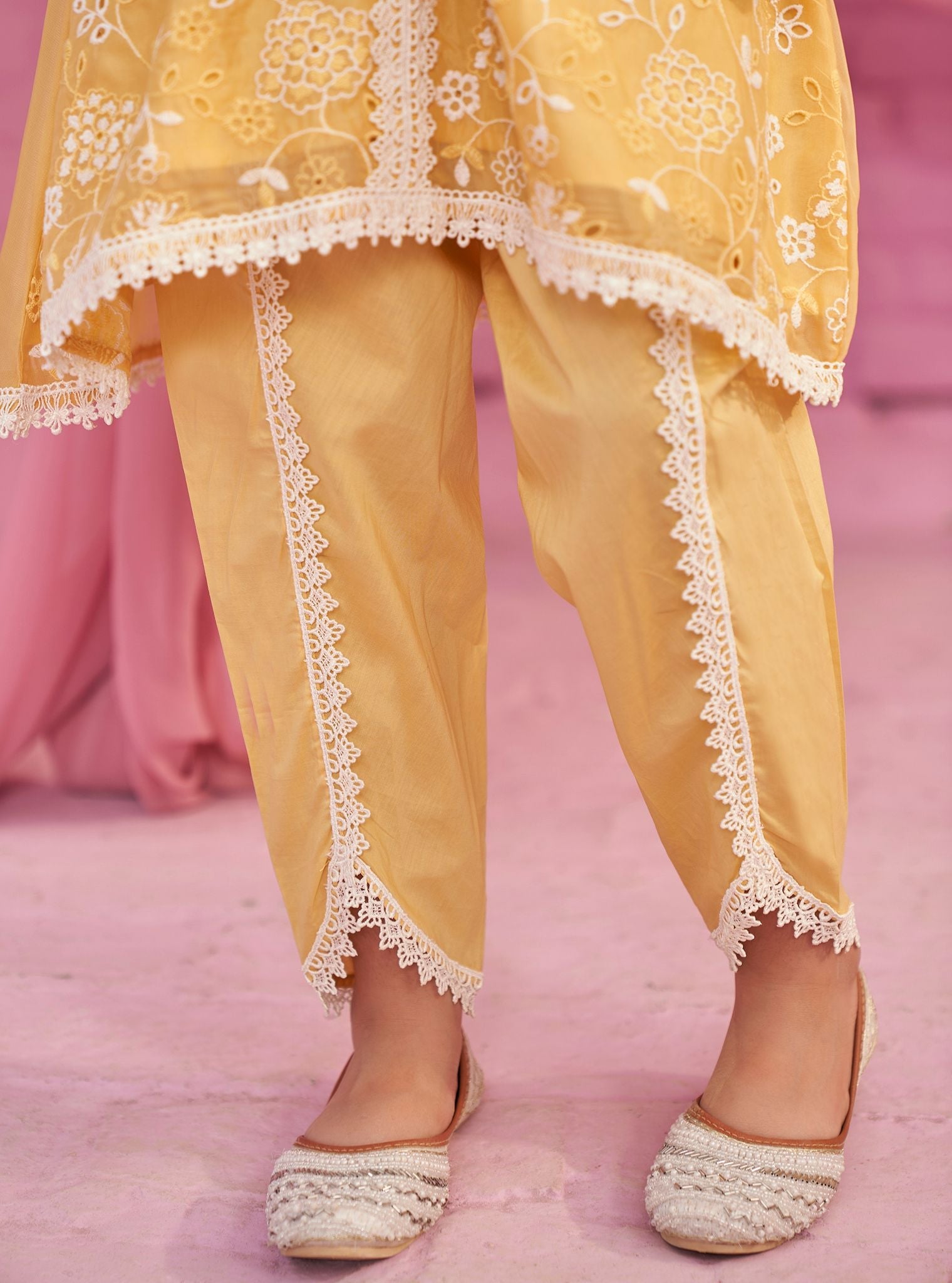 Safira Organza Yellow Kurta with Dhoti Pant Set