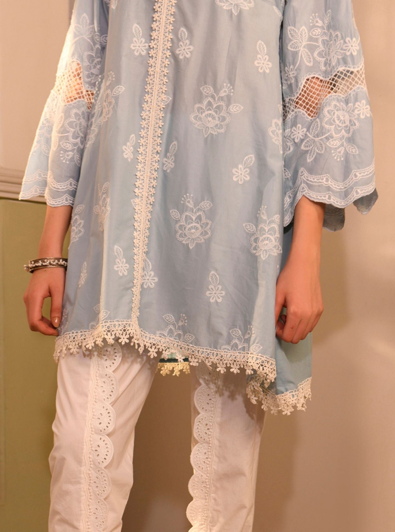 Azara Supima Cotton Light Blue Kurta with Dhoti Pant Set