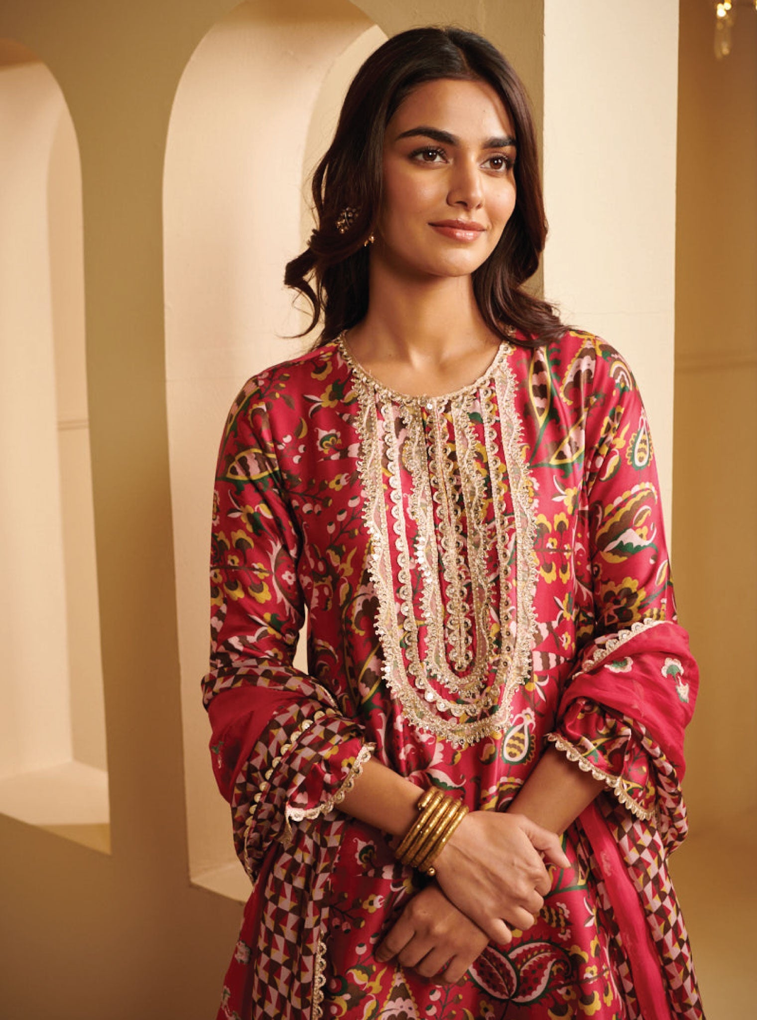 Vida Cupro Fuchsia Kurta with Garara Set