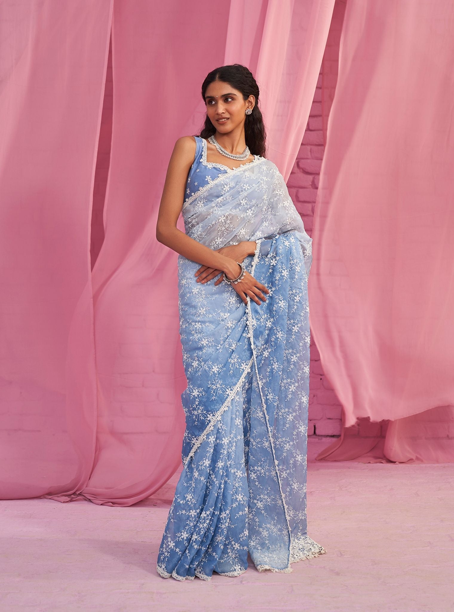 Quinn Ombre Organza Blue Saree