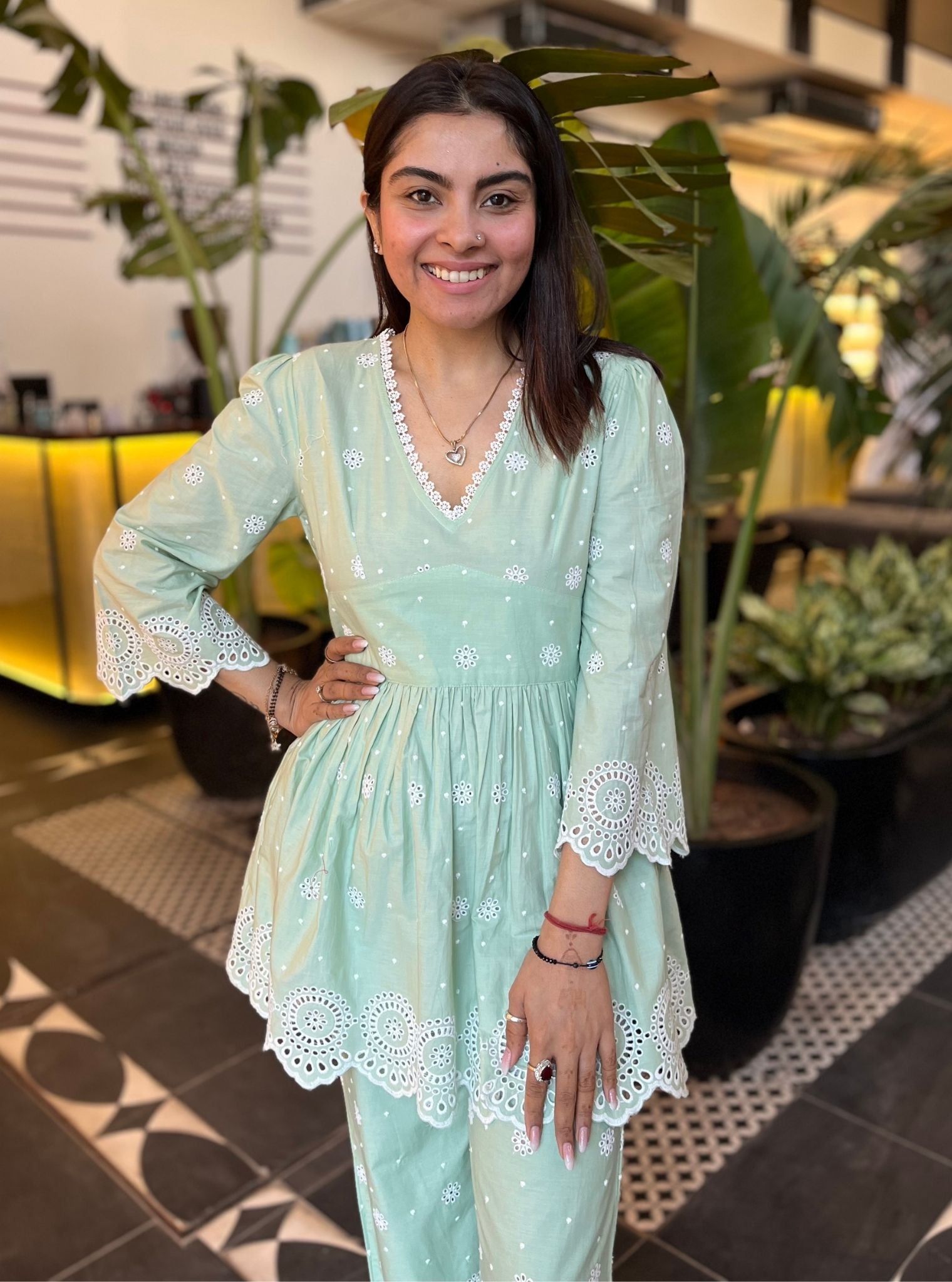 Aurelia Supima Cotton Green Top with Bell Bottom Set