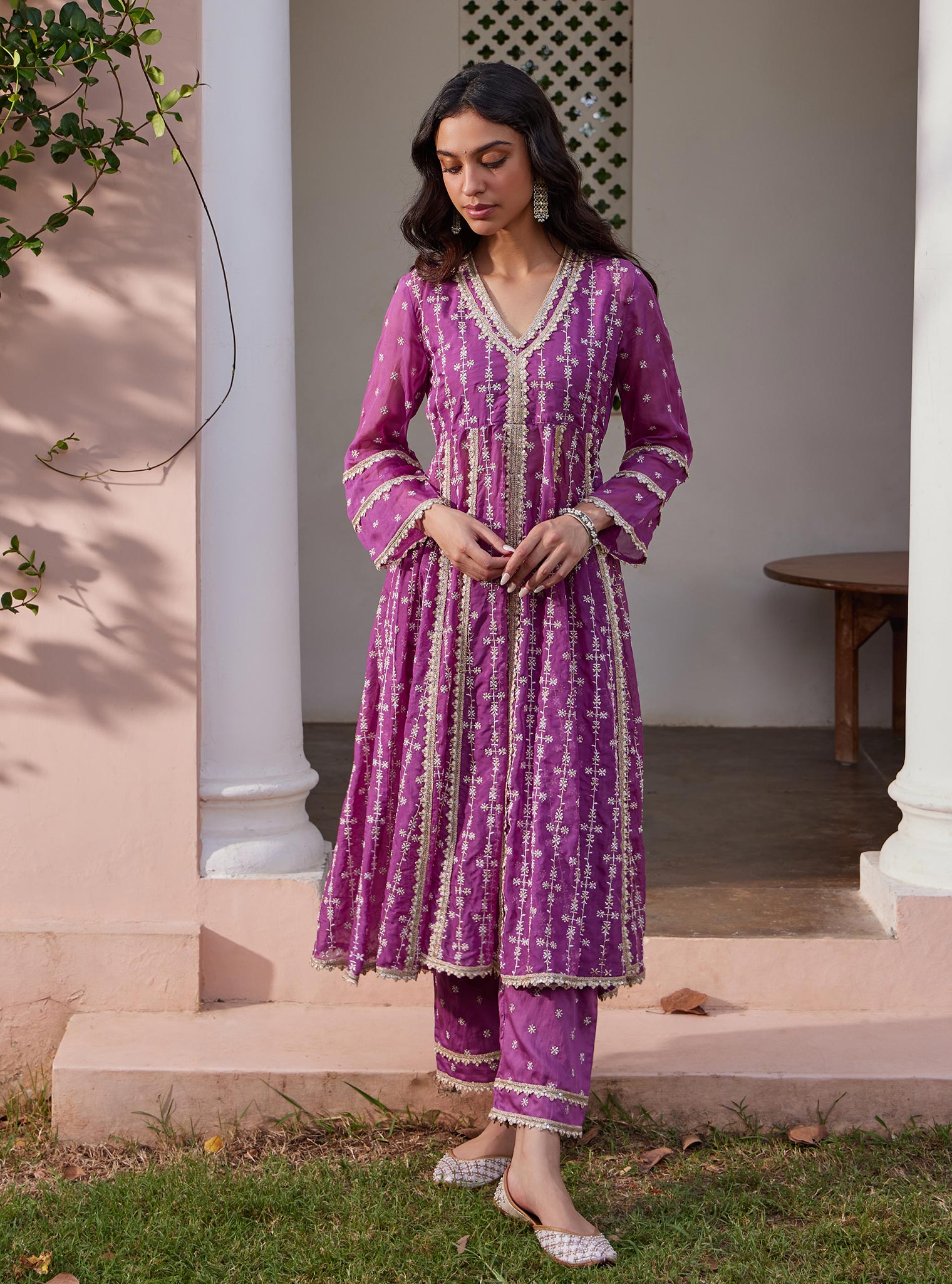 Simhi Organza Lilac Anarkali Kurta Set