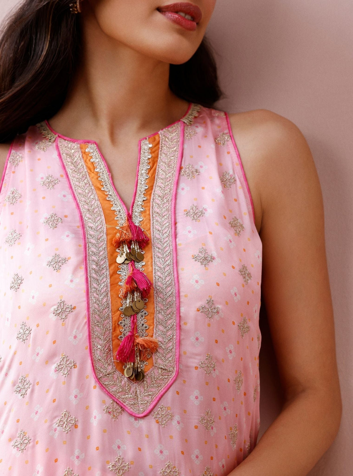 Lavya Cupro Satin Printed Pink Kurta Set