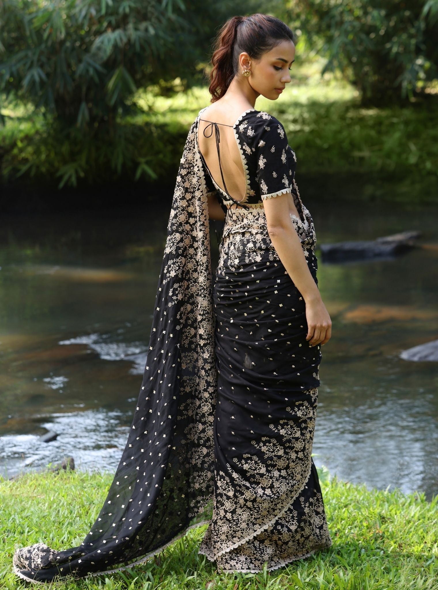 Leela Organza Black Saree