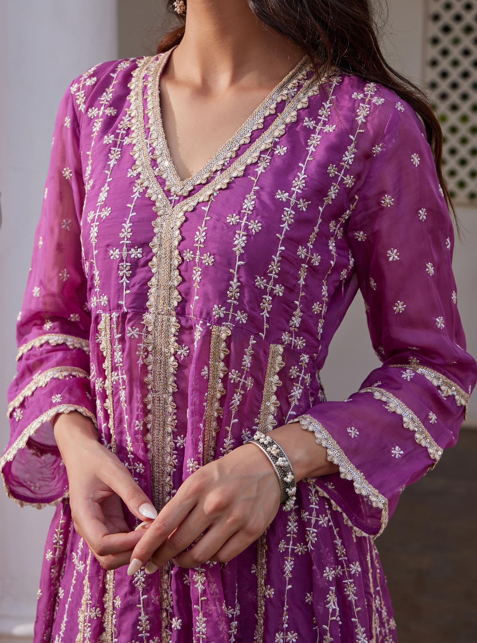 Simhi Organza Lilac Anarkali Kurta Set