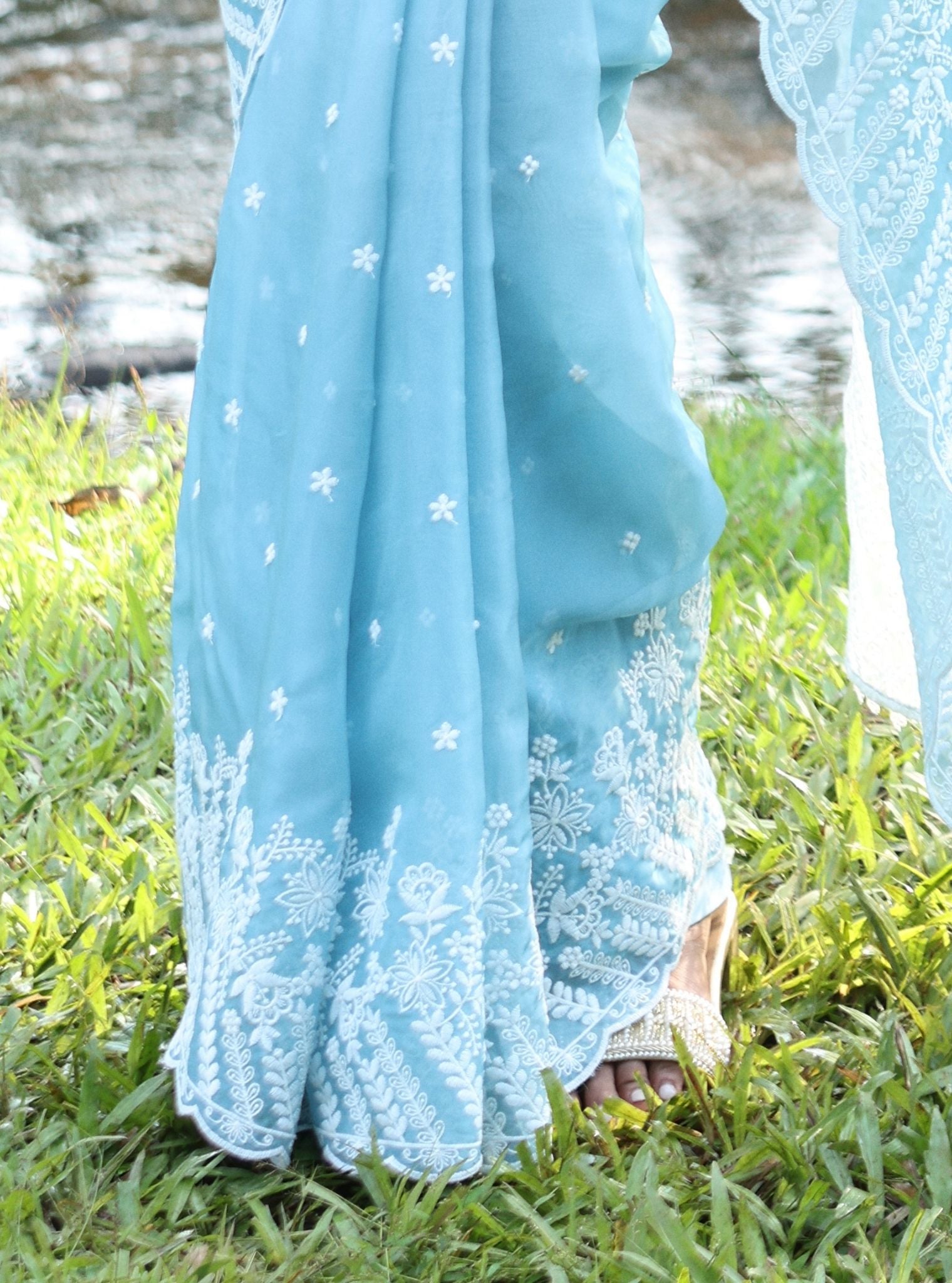 Roja Organza Ombre Blue Saree