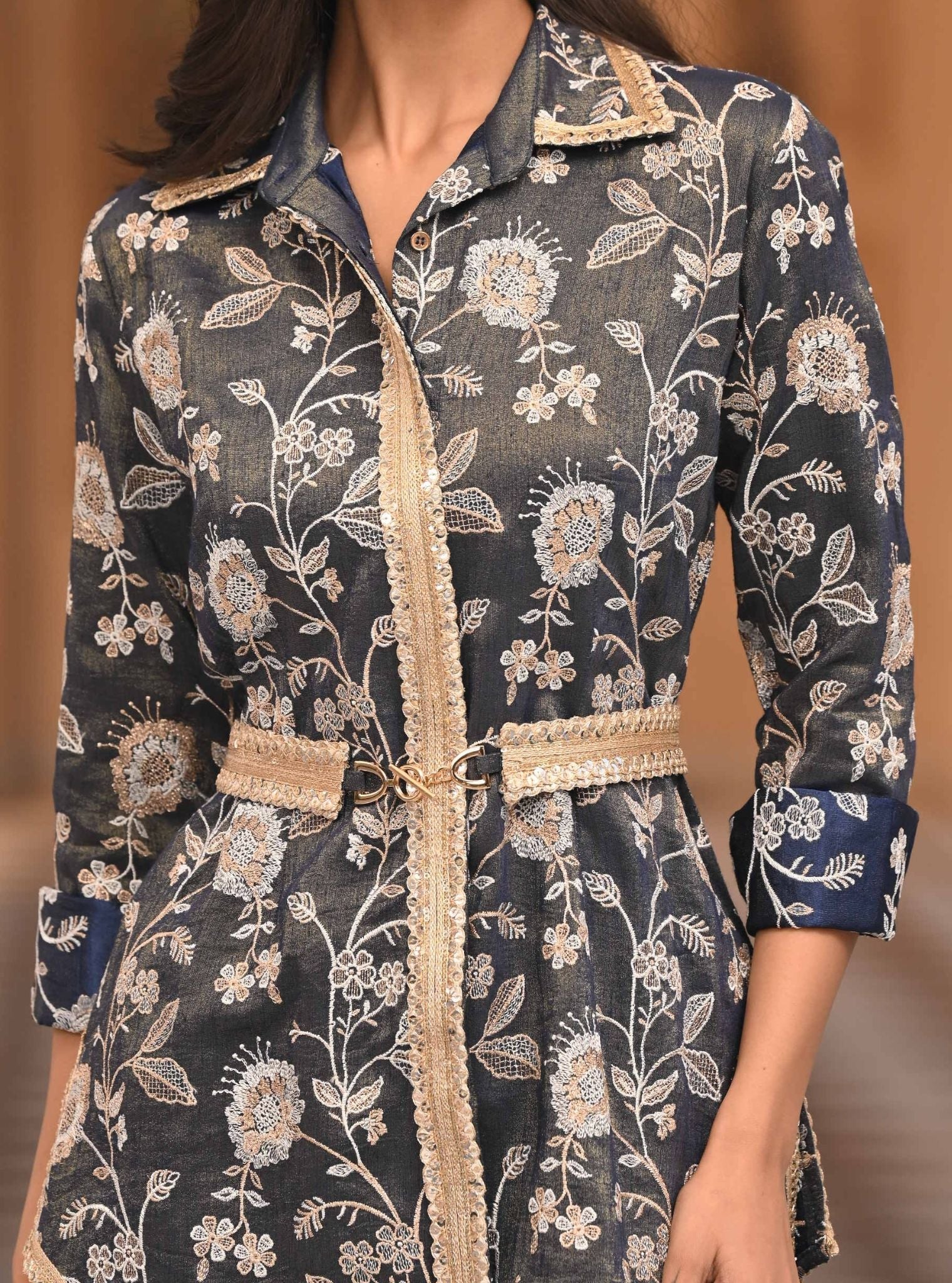 Savera Tissue Satin Navy Co-ord Set