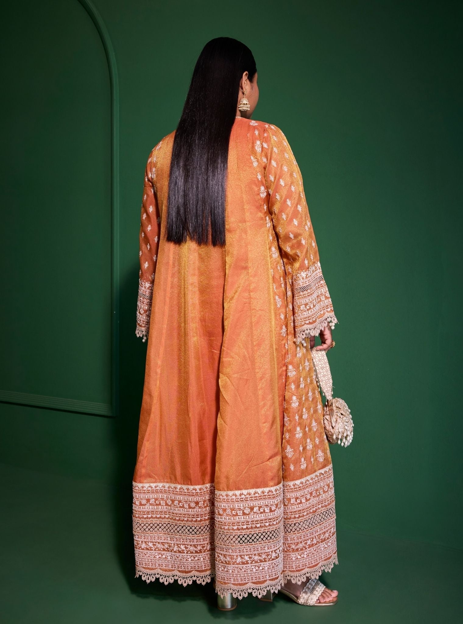 Jalwa Luxe Organza Orange Anarkali Kurta Set