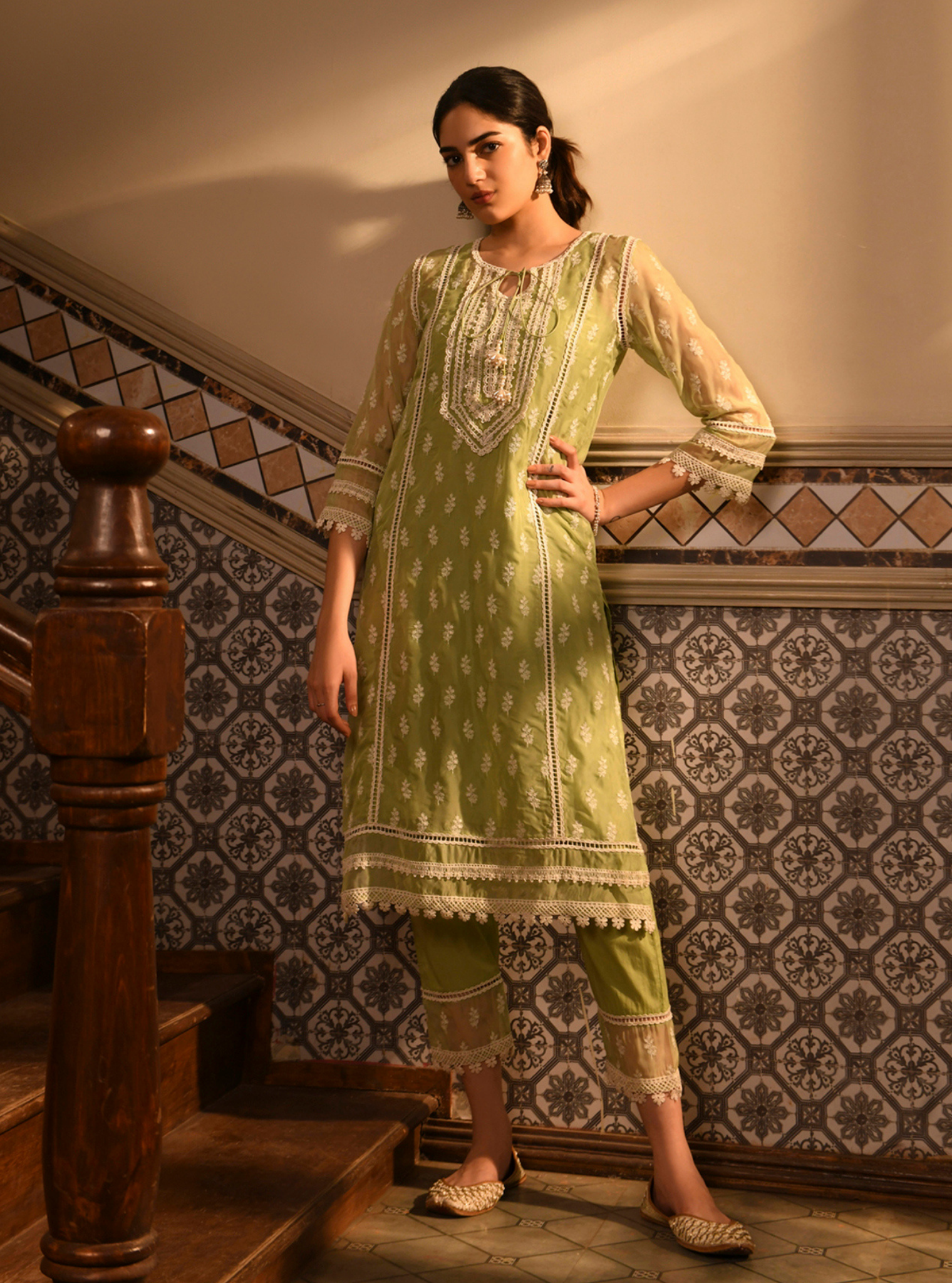 Sanaz Organza Green Kurta Set
