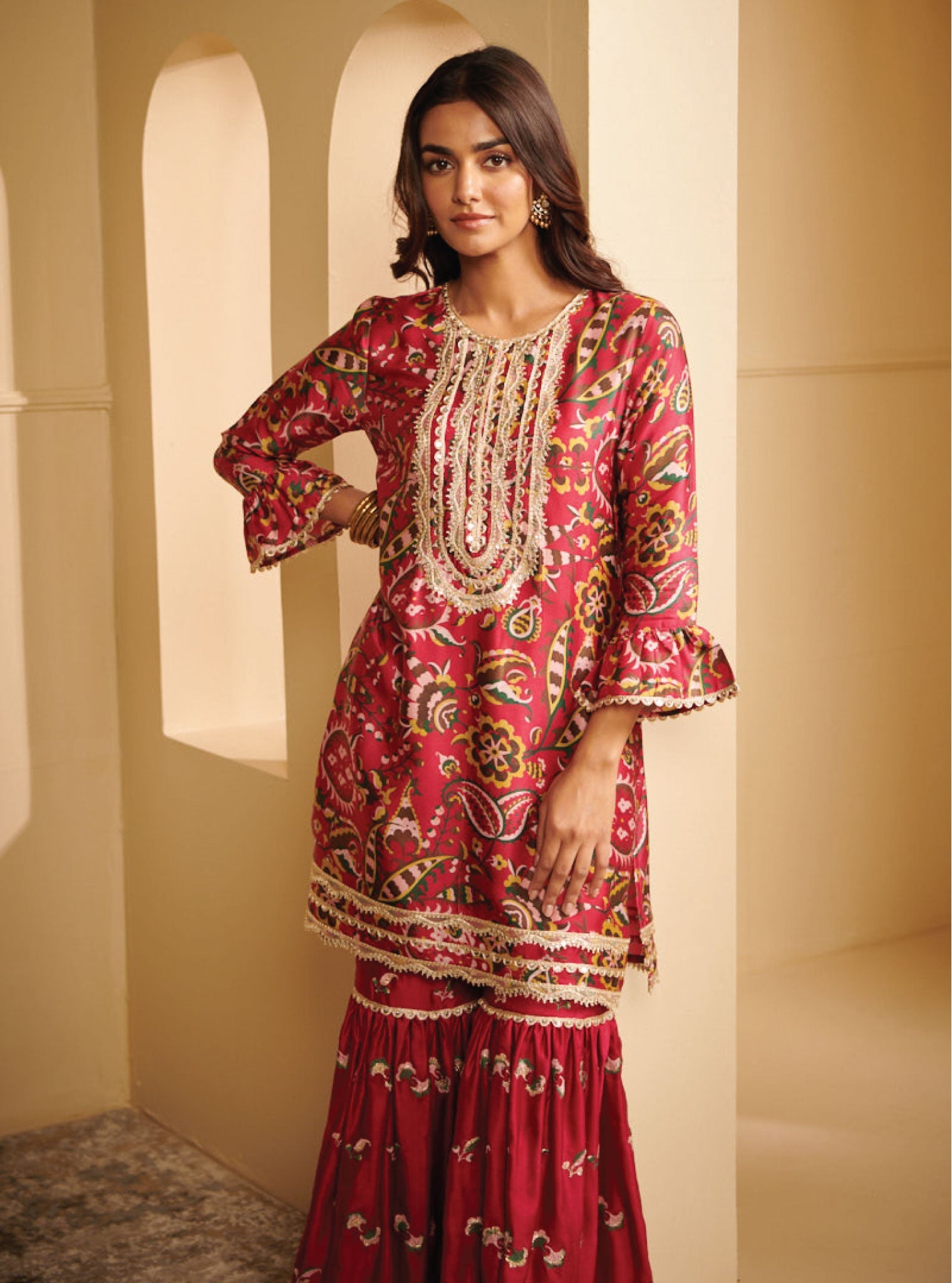 Vida Cupro Fuchsia Kurta with Garara Set